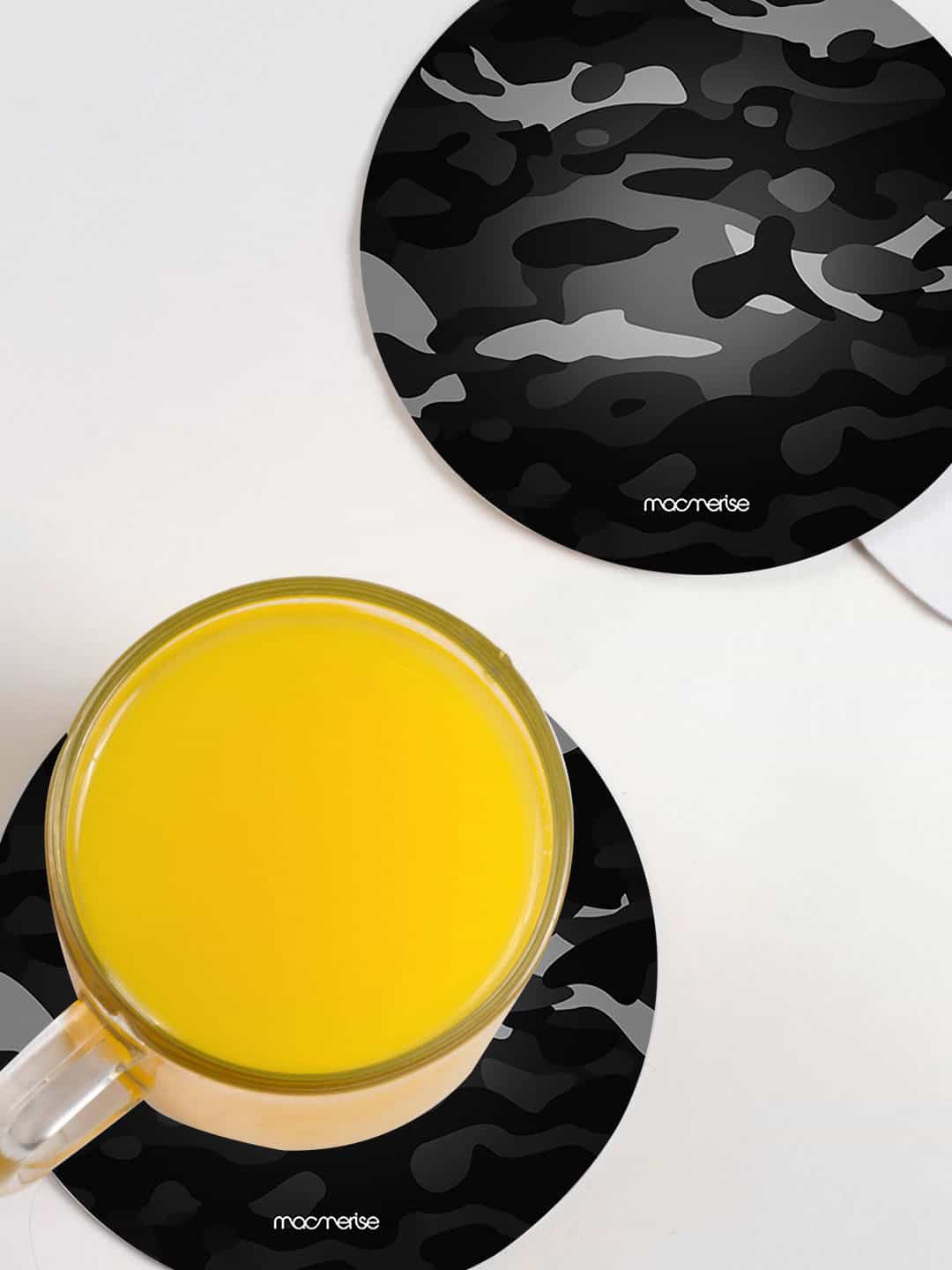 

macmerise Black & Grey 6 Pieces Gunmetal Grey Design Printed MDF Wooden Circular Coaster
