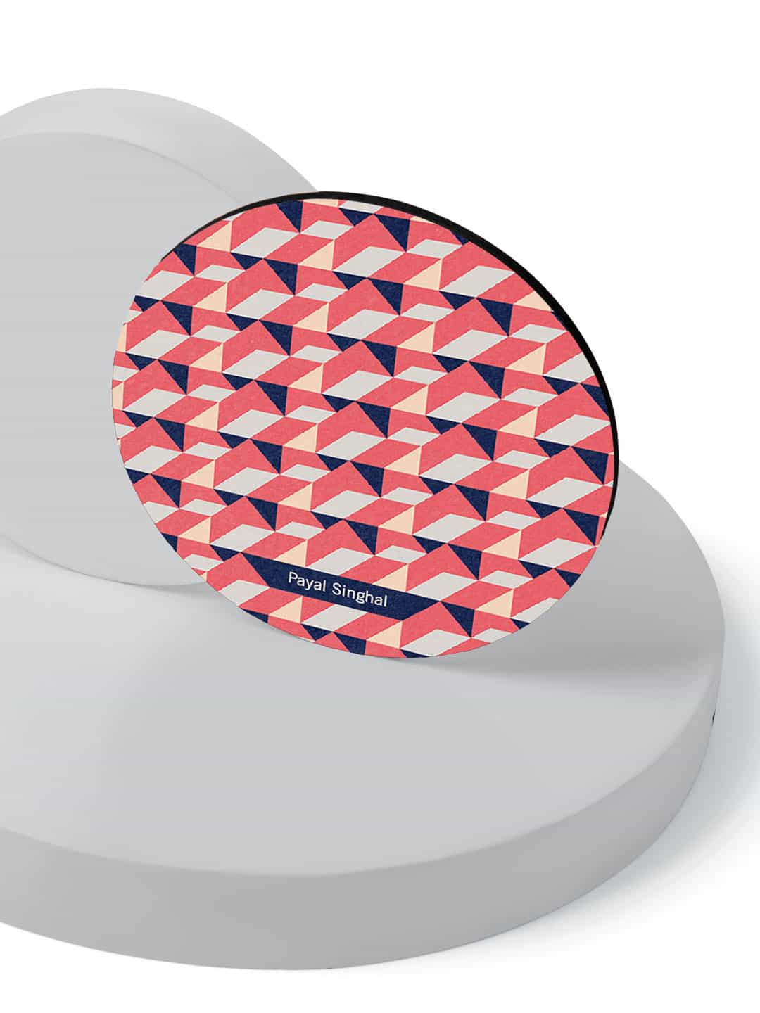 

macmerise Peach-Colored & White 6-Pieces Payal Singhal Printed Wooden Circular Coasters
