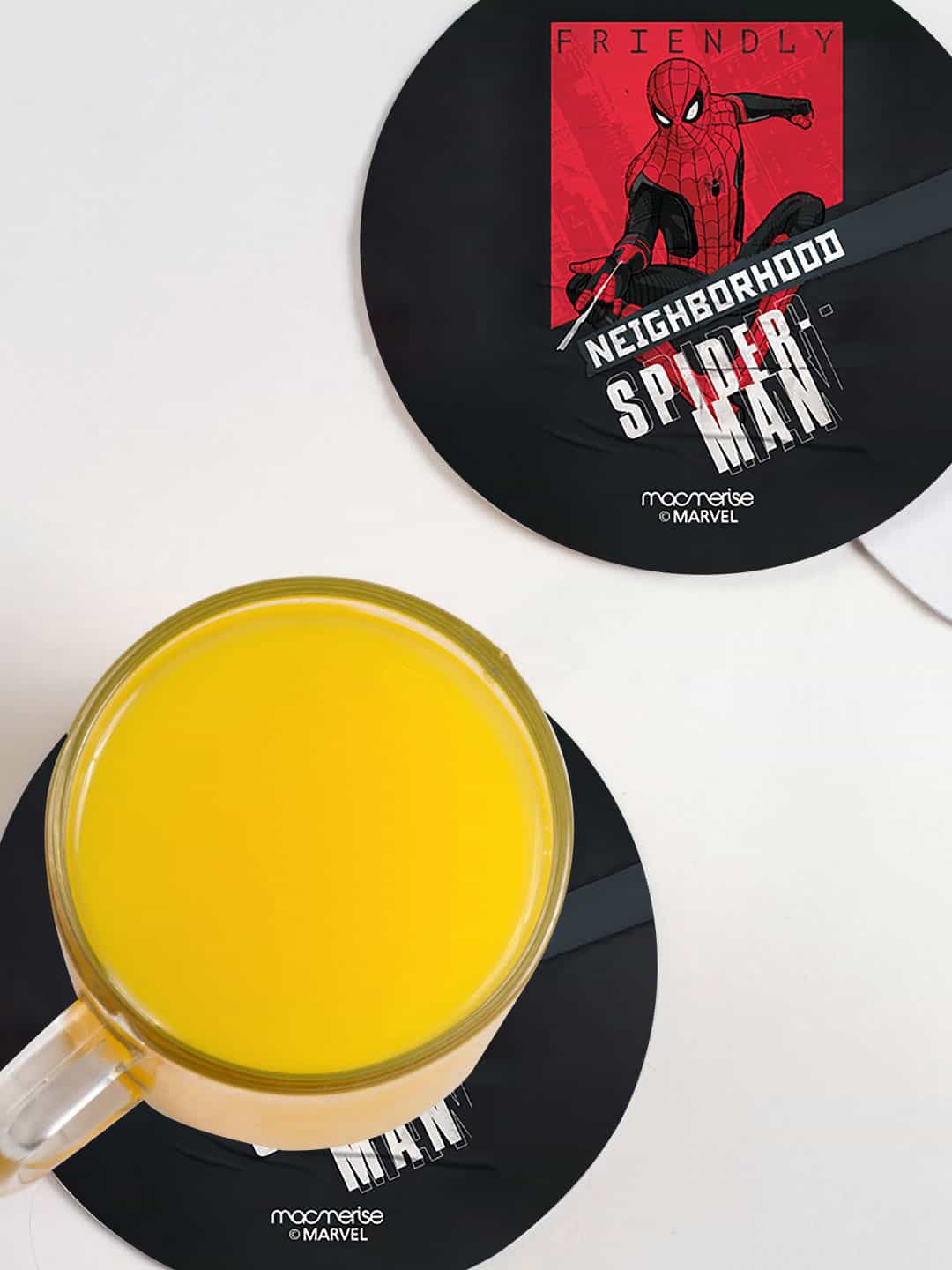 

macmerise Black & Red 6 Pcs Neighborhood Spidey Design Printed MDF Wooden Circular Coaster