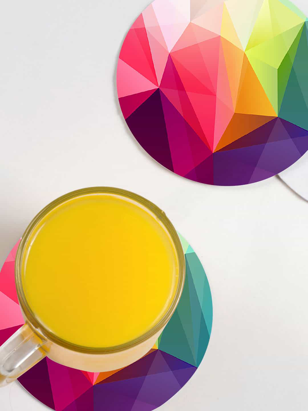 

macmerise Pink & Purple 6 Pieces Crystal Art Design Printed MDF Wooden Circular Coasters