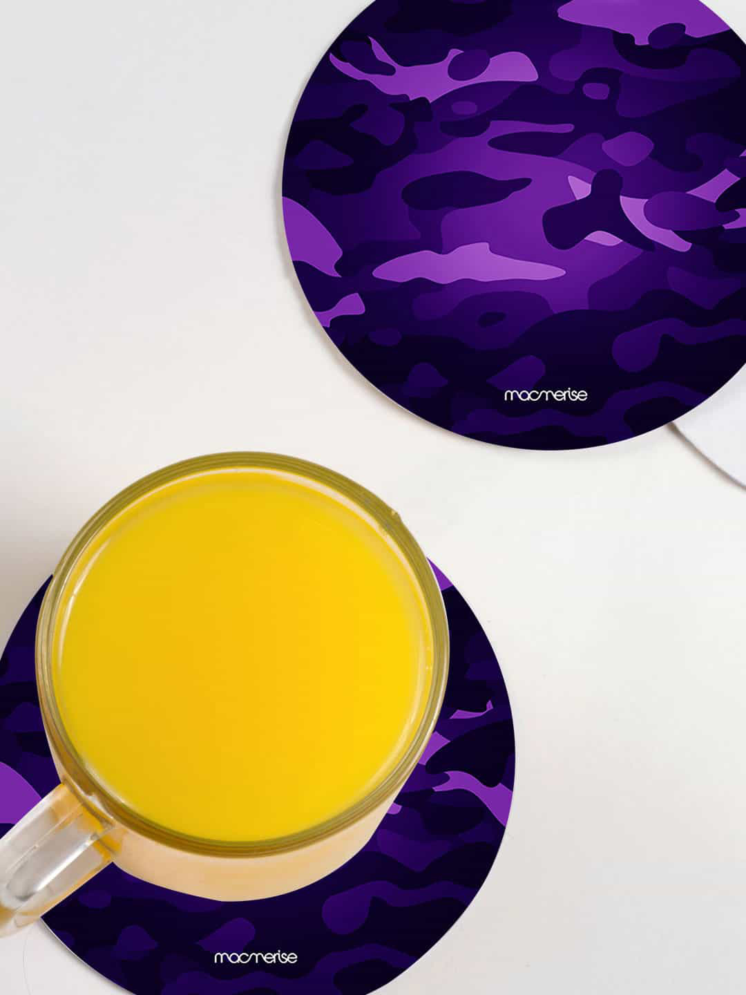

macmerise Purple Colored 6 Pieces Camo Persian Design Printed MDF Wooden Circular Coaster