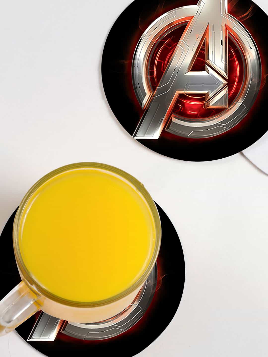 

macmerise Black & Grey 6 Pieces Avengers Version 2 Design MDF Wooden Circular Coaster
