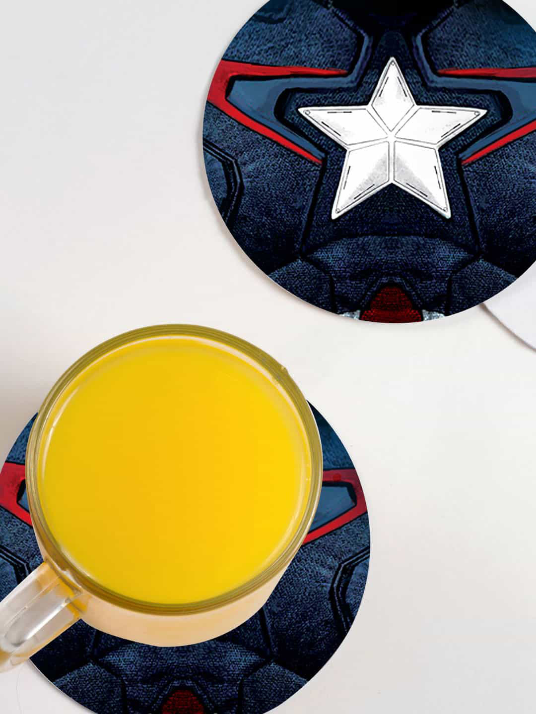 

macmerise Navy Blue & White 6 Pieces Cap Am Suit Design MDF Wooden Circular Coaster