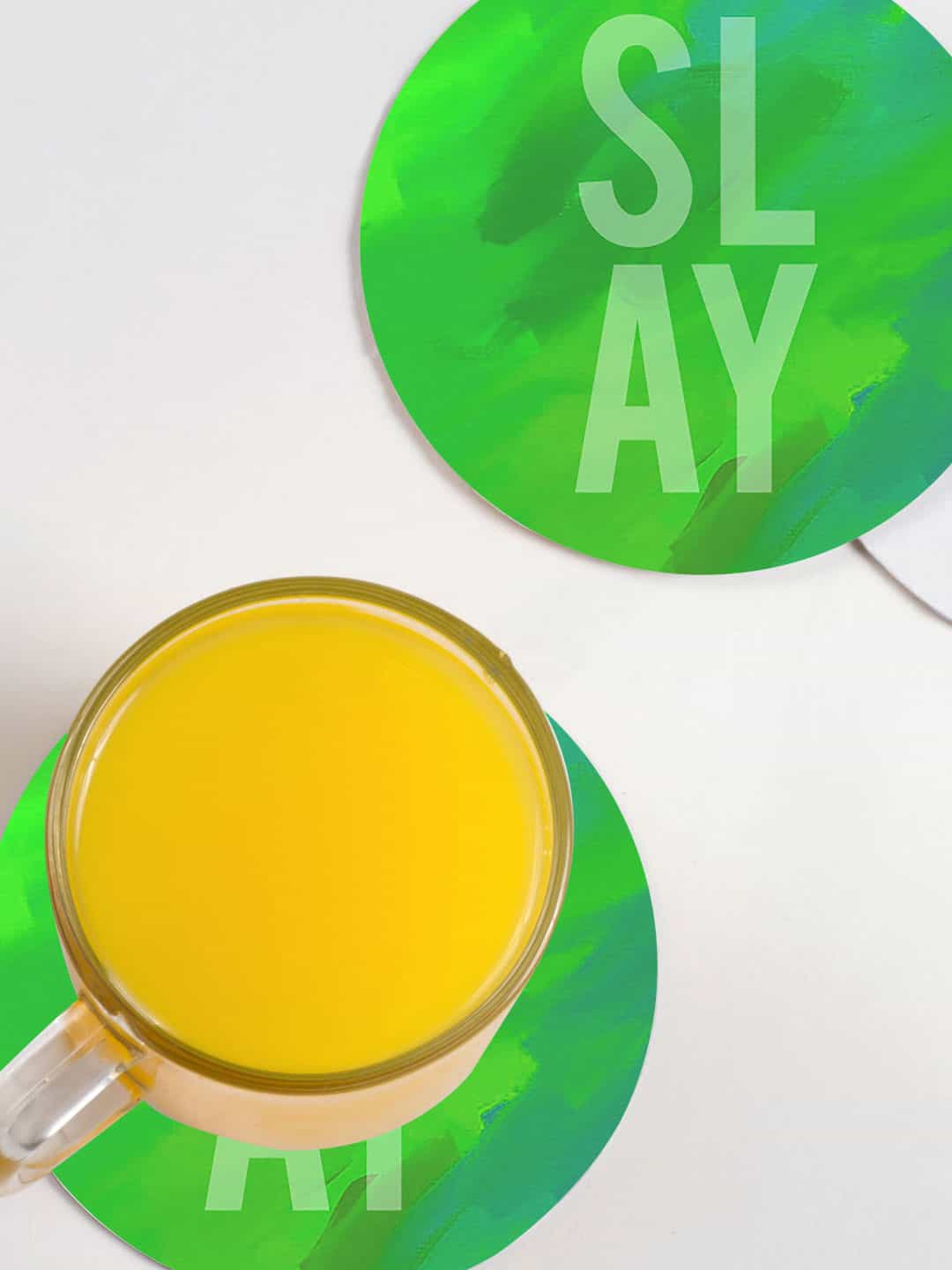 

macmerise Green 6 Pieces Slay Design Printed MDF Wooden Circular Coasters