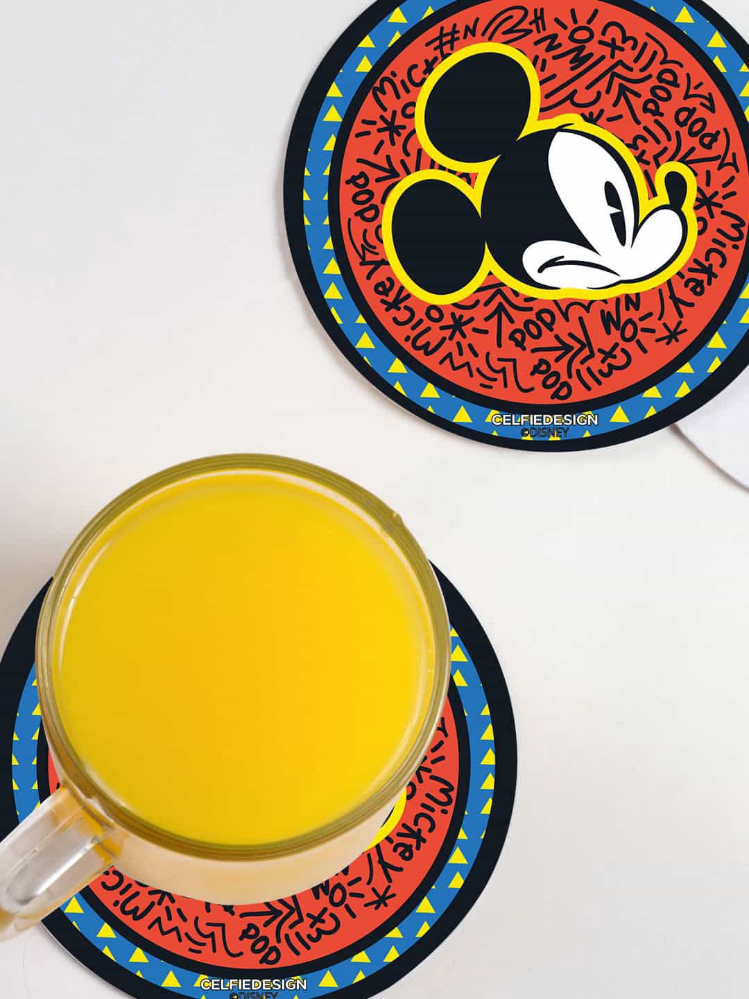 

macmerise Red & Blue 6 Pieces Mickey Face Pop Design MDF Wooden Circular Coaster