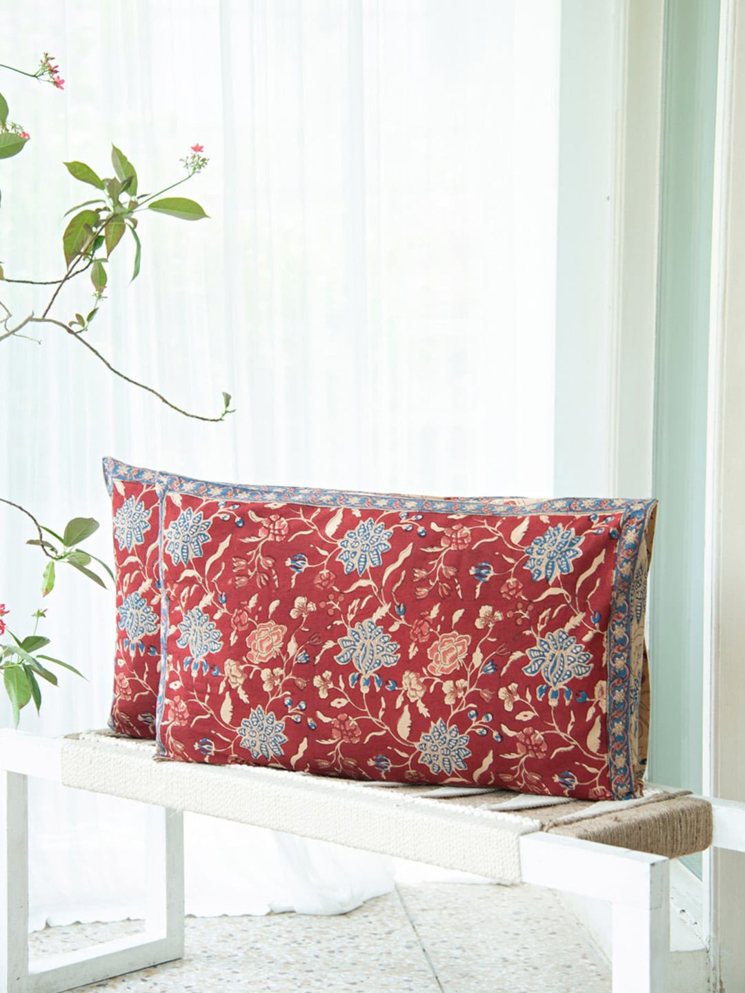 

Fabindia Blue & Red 2 Pieces Printed Cotton Pillow Covers