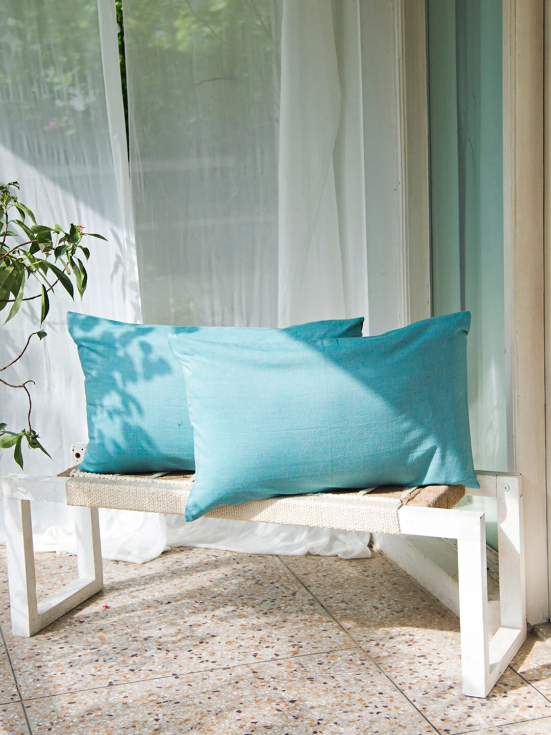 

Fabindia Blue 2 Pieces Cotton Pillow Covers