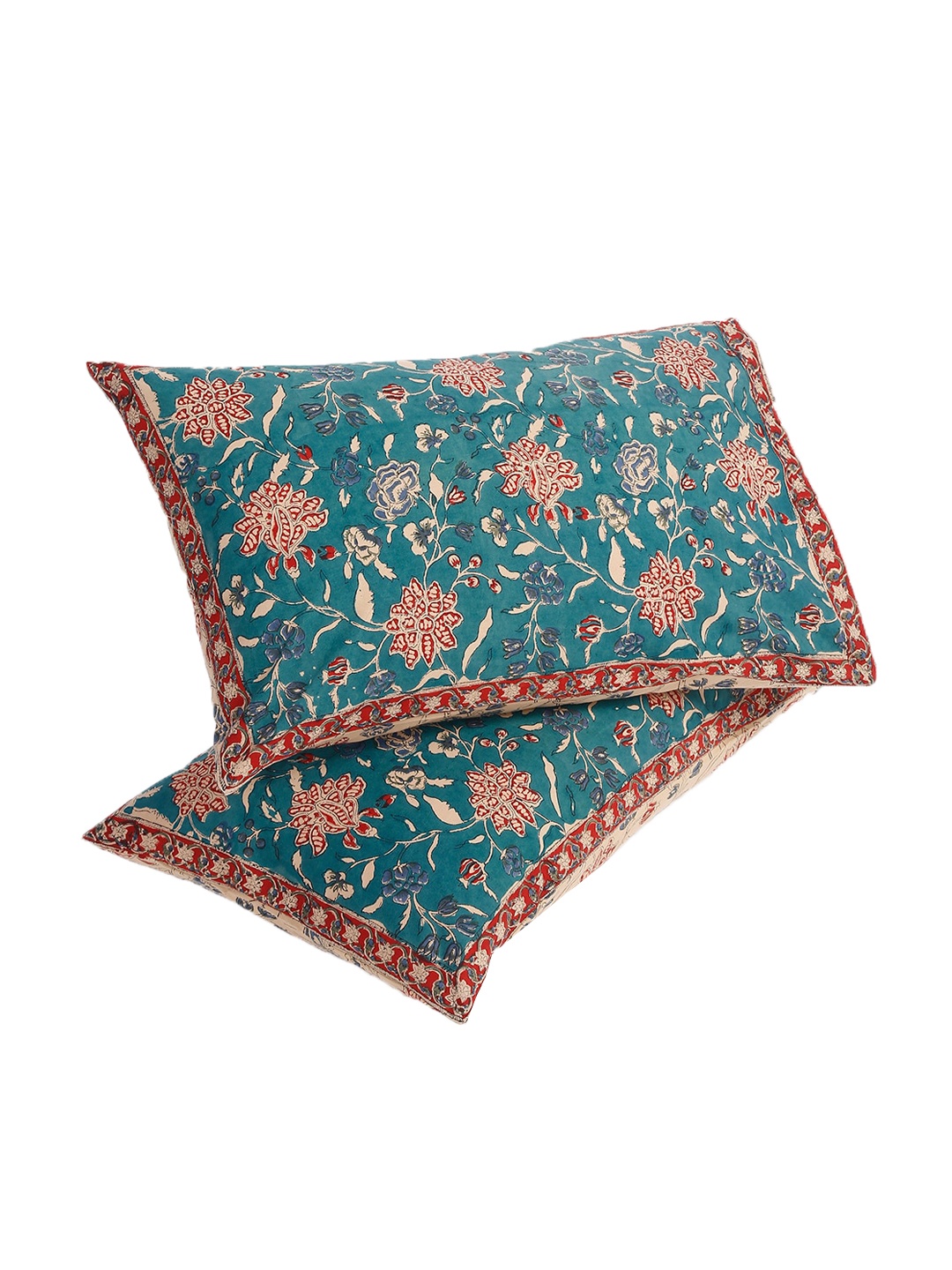 

Fabindia Blue & Red 2 Pieces Floral Printed Cotton Pillow Covers