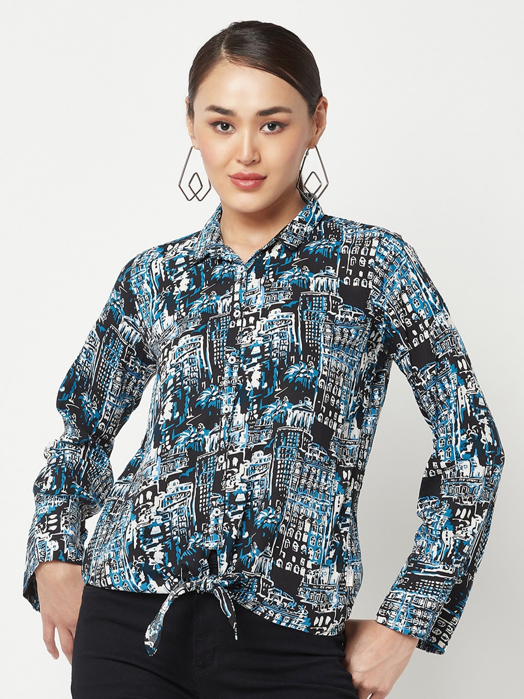 

Crimsoune Club Abstract Printed Slim Fit Cotton Casual Shirt, Blue