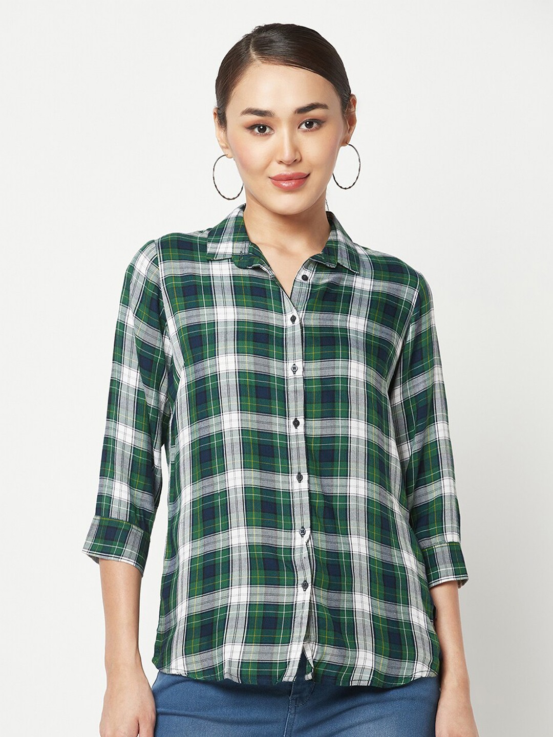 

Crimsoune Club Tartan Checked Slim Fit Cotton Shirt, Green
