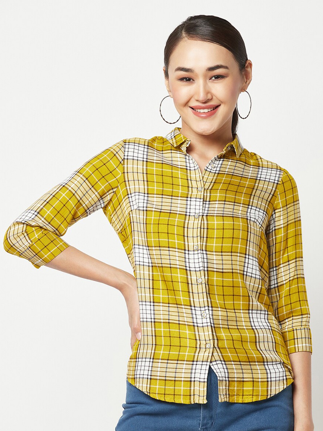 

Crimsoune Club Tartan Checked Slim Fit Cotton Shirt, Yellow