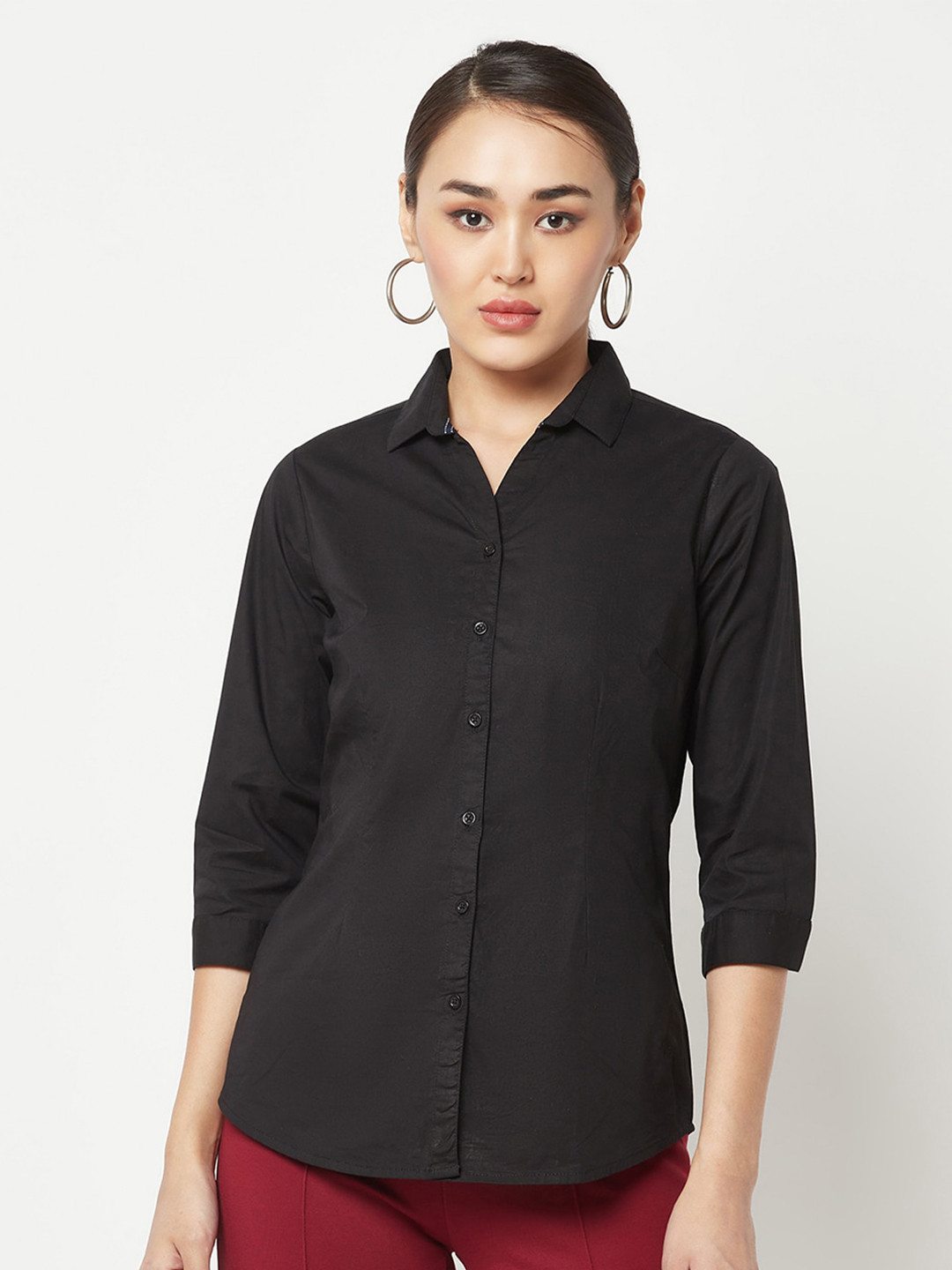 

Crimsoune Club Spread Collar Slim Fit Cotton Shirt, Black