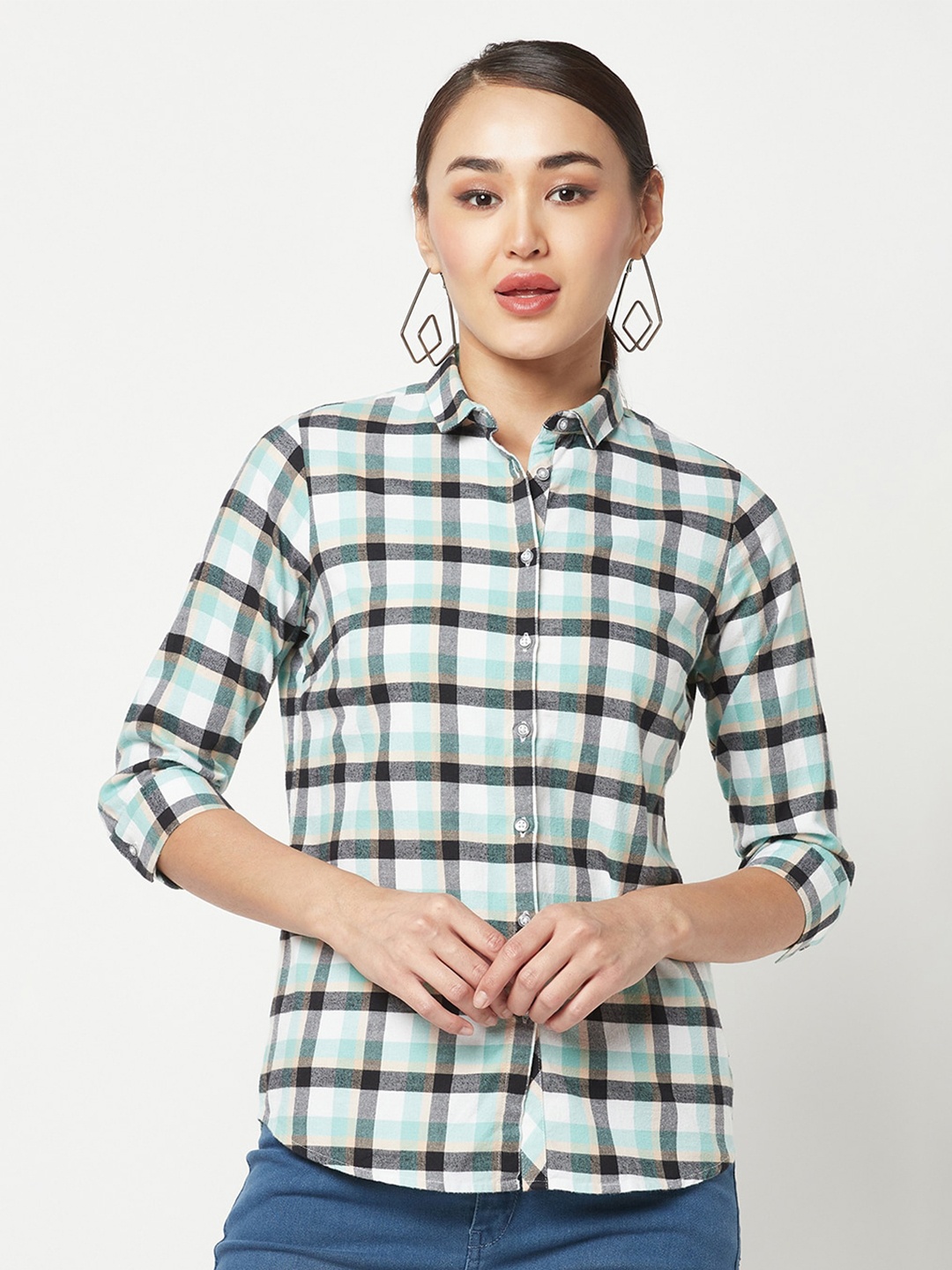 

Crimsoune Club Tartan Checked Slim Fit Pure Cotton Shirt, Green