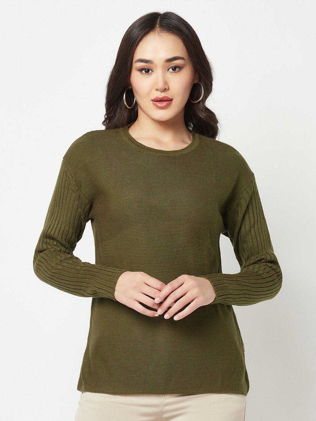 

Crimsoune Club Ribbed Pullover Acrylic Sweater, Olive