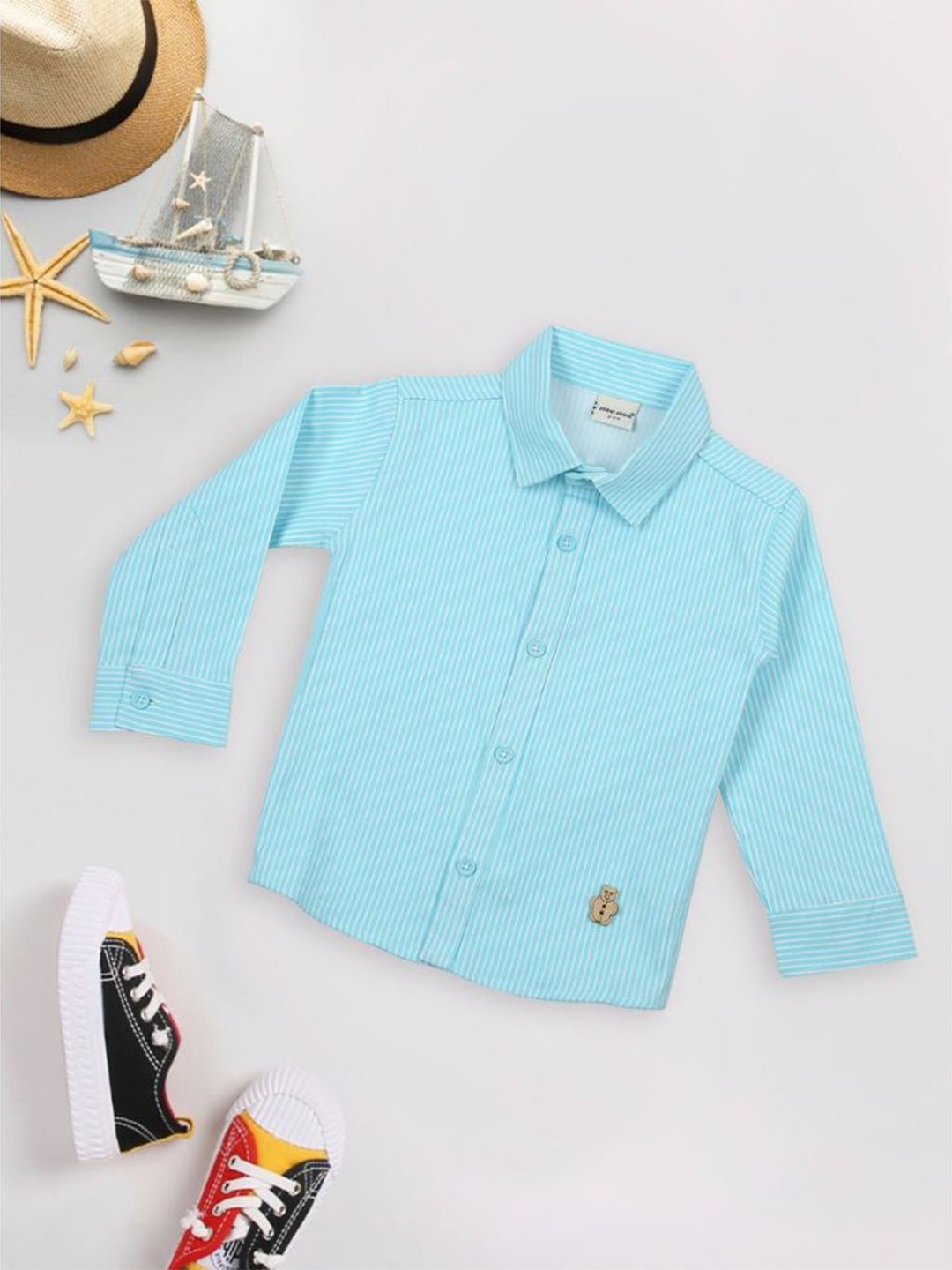 

MeeMee Boys Vertical Striped Opaque Cotton Casual Shirt, Blue