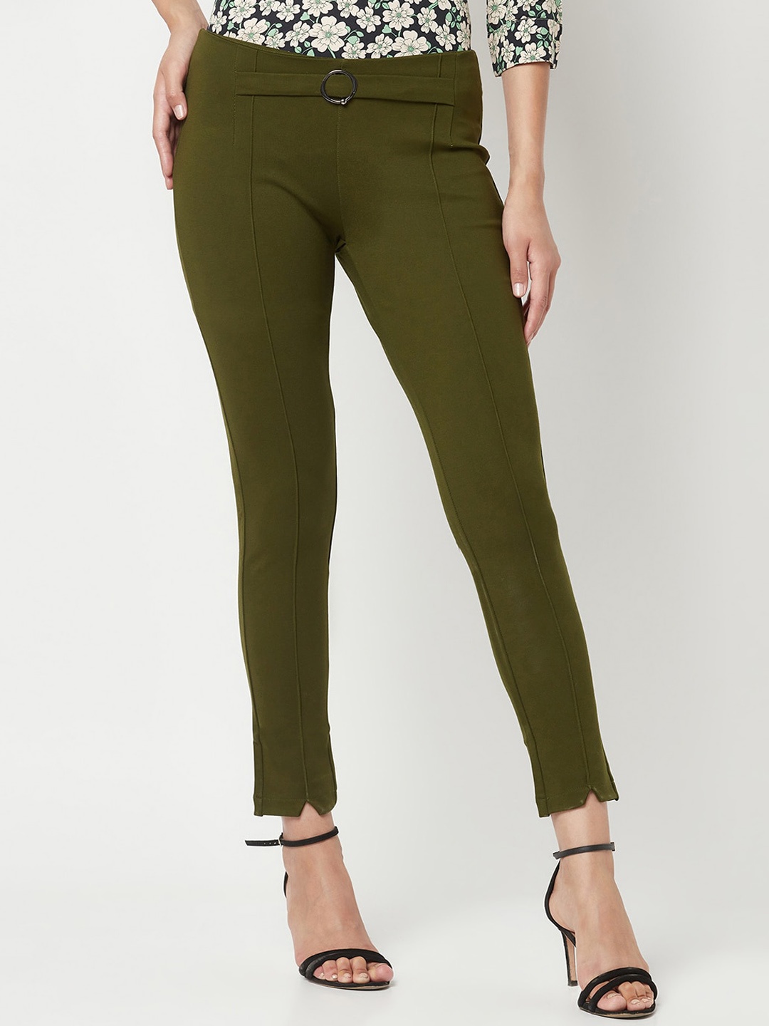 

Crimsoune Club Women Mid-Rise Slim Fit Trousers, Olive