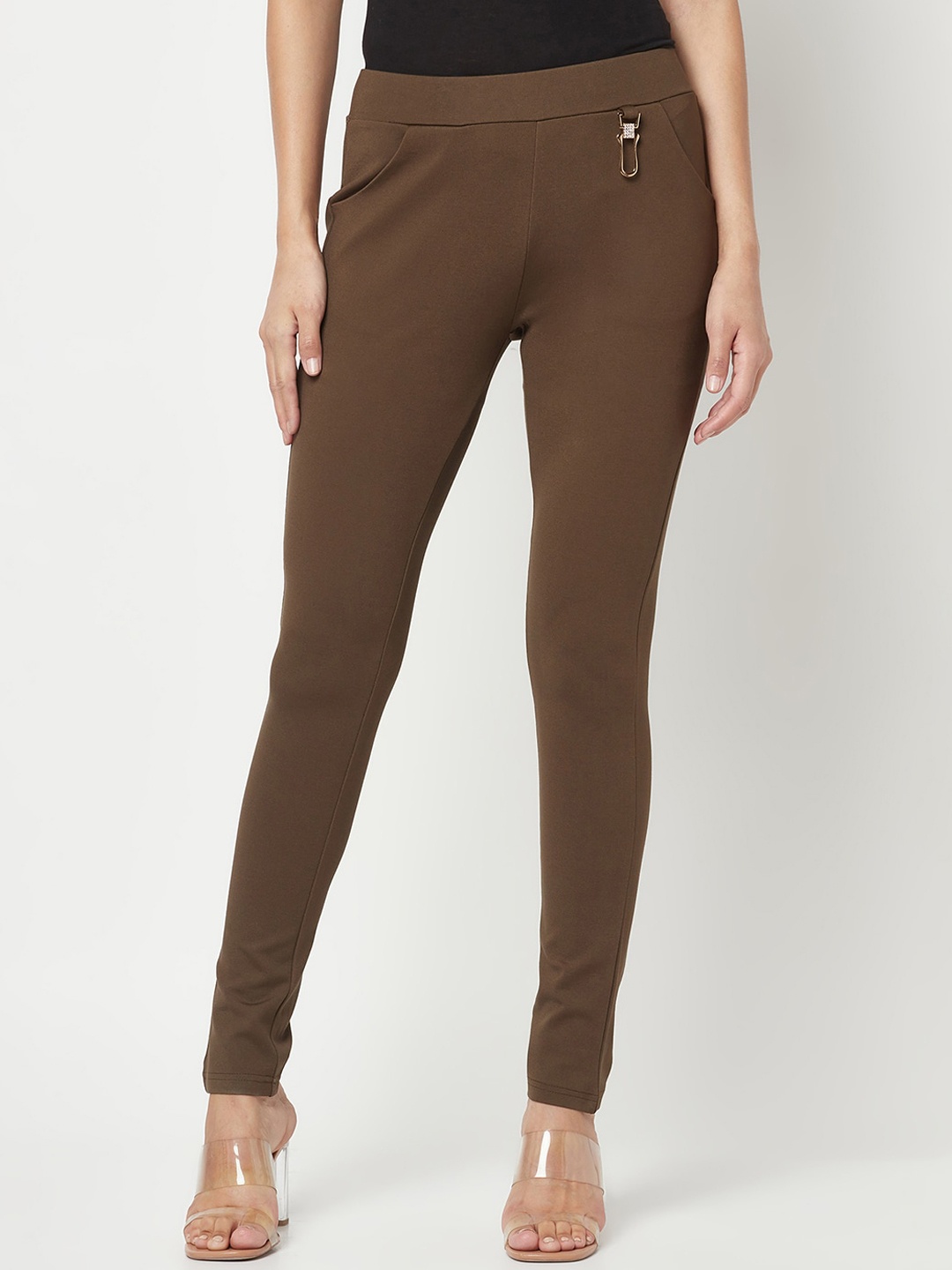 

Crimsoune Club Women Slim Fit Mid-Rise Trousers, Brown