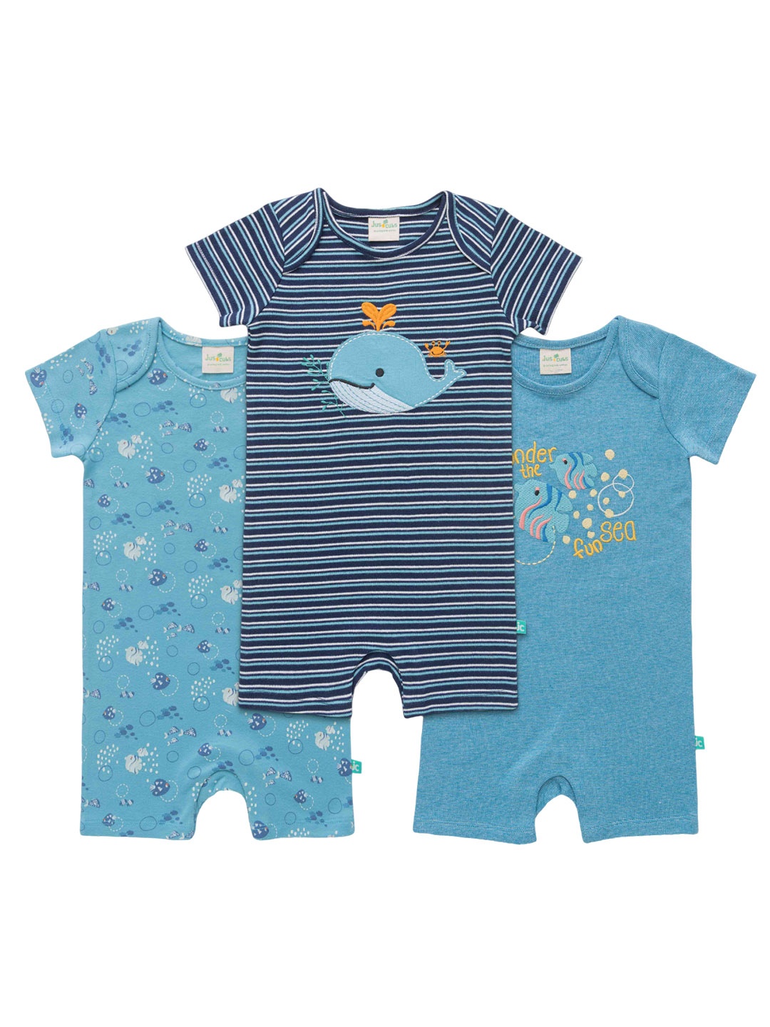 

JusCubs Infant Boys Pack Of 3 Printed Cotton Rompers, Navy blue