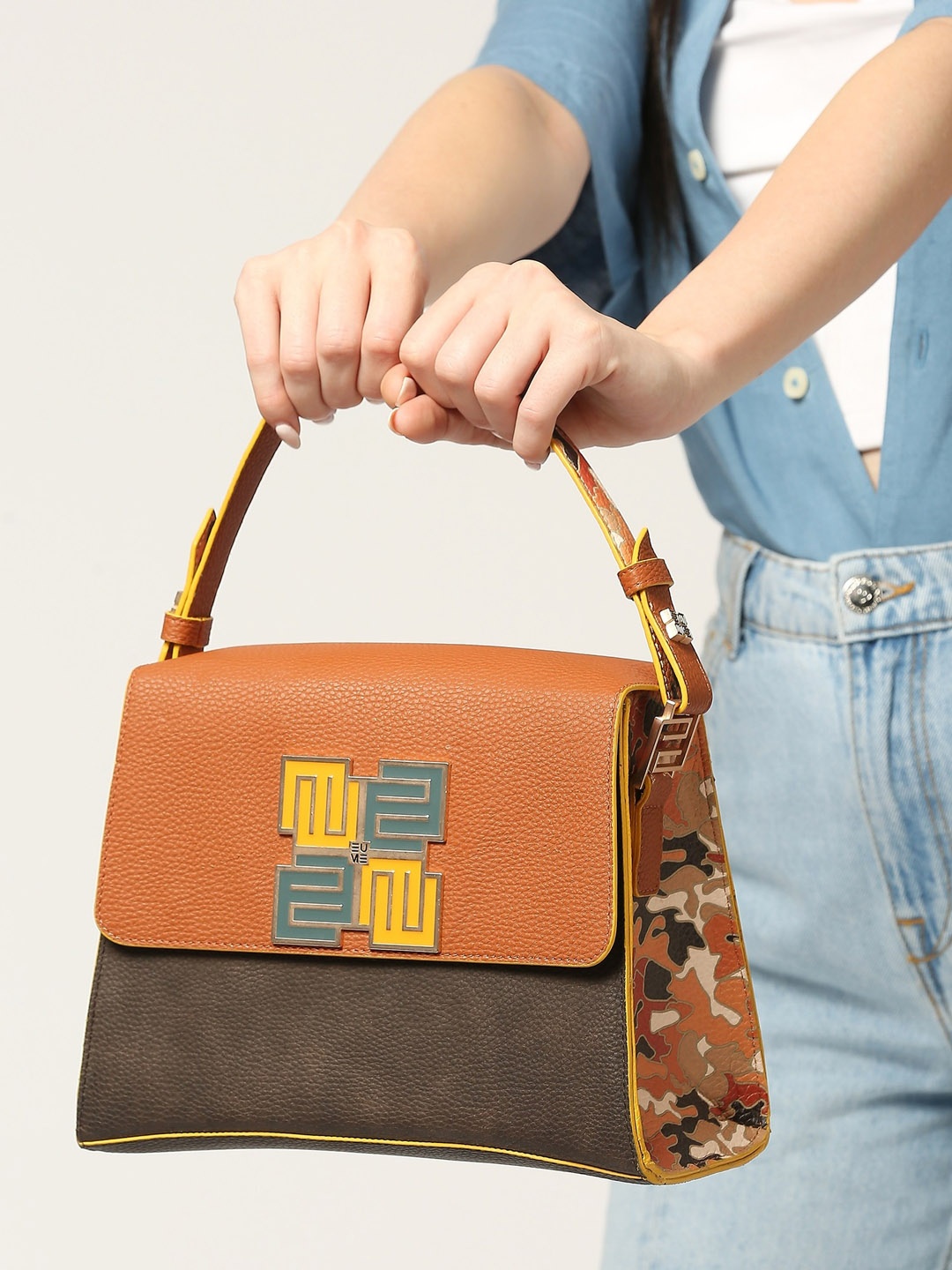 

EUME Textured Structured Satchel Bag, Brown