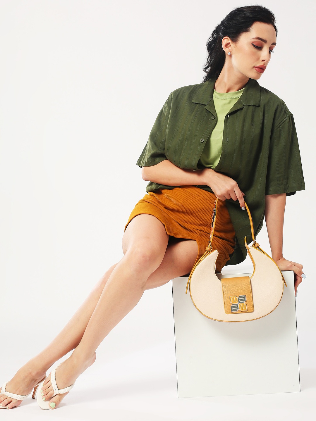 

EUME Printed Half Moon Hobo Bag, Cream