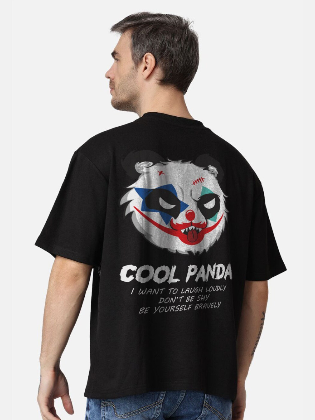 

The Label Bar Men Cool Panda Printed Cotton Oversized T-shirt, Black