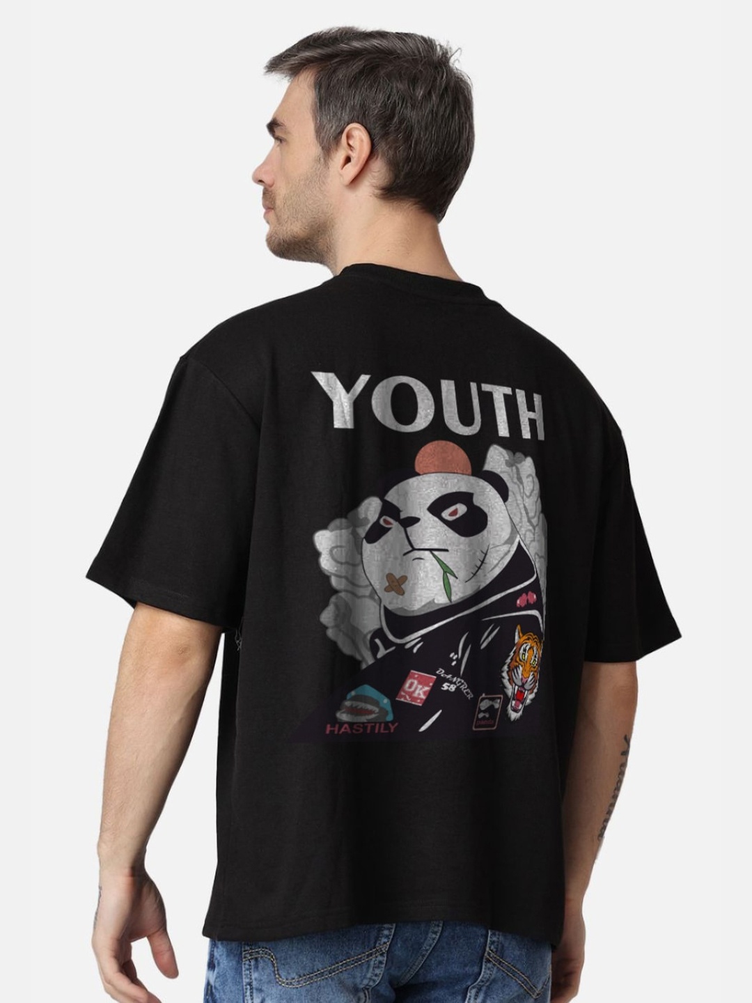 

The Label Bar Men Printed Cotton Oversized T-shirt, Black