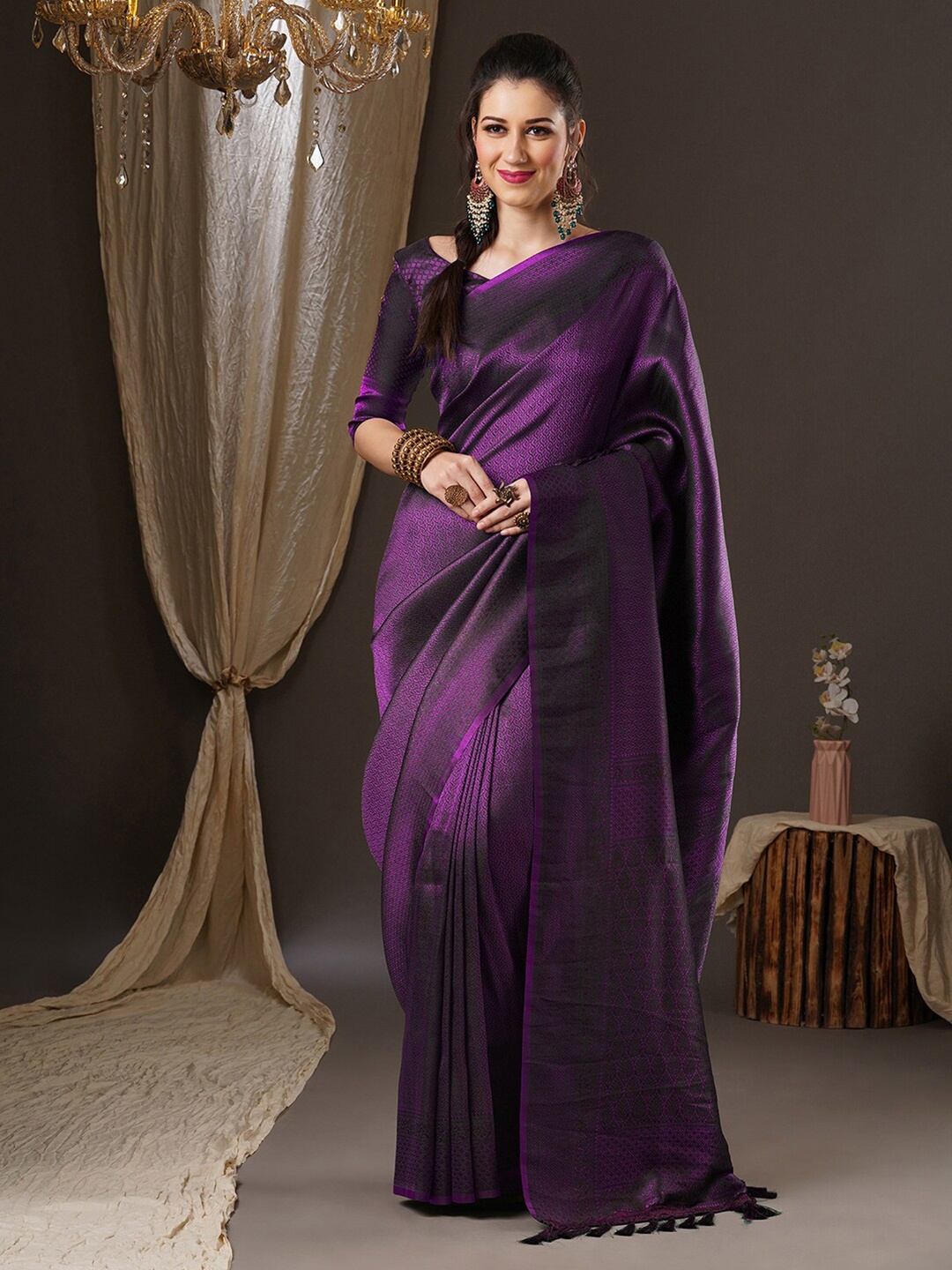 

Anouk Purple Woven Design Georgette Kanjeevaram Saree