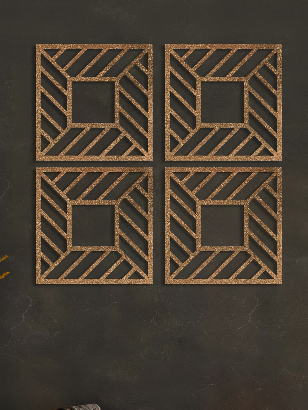 Art Street Beige 4 Pieces Self Design MDF Jharokha Jali 3D Square Wall Decor