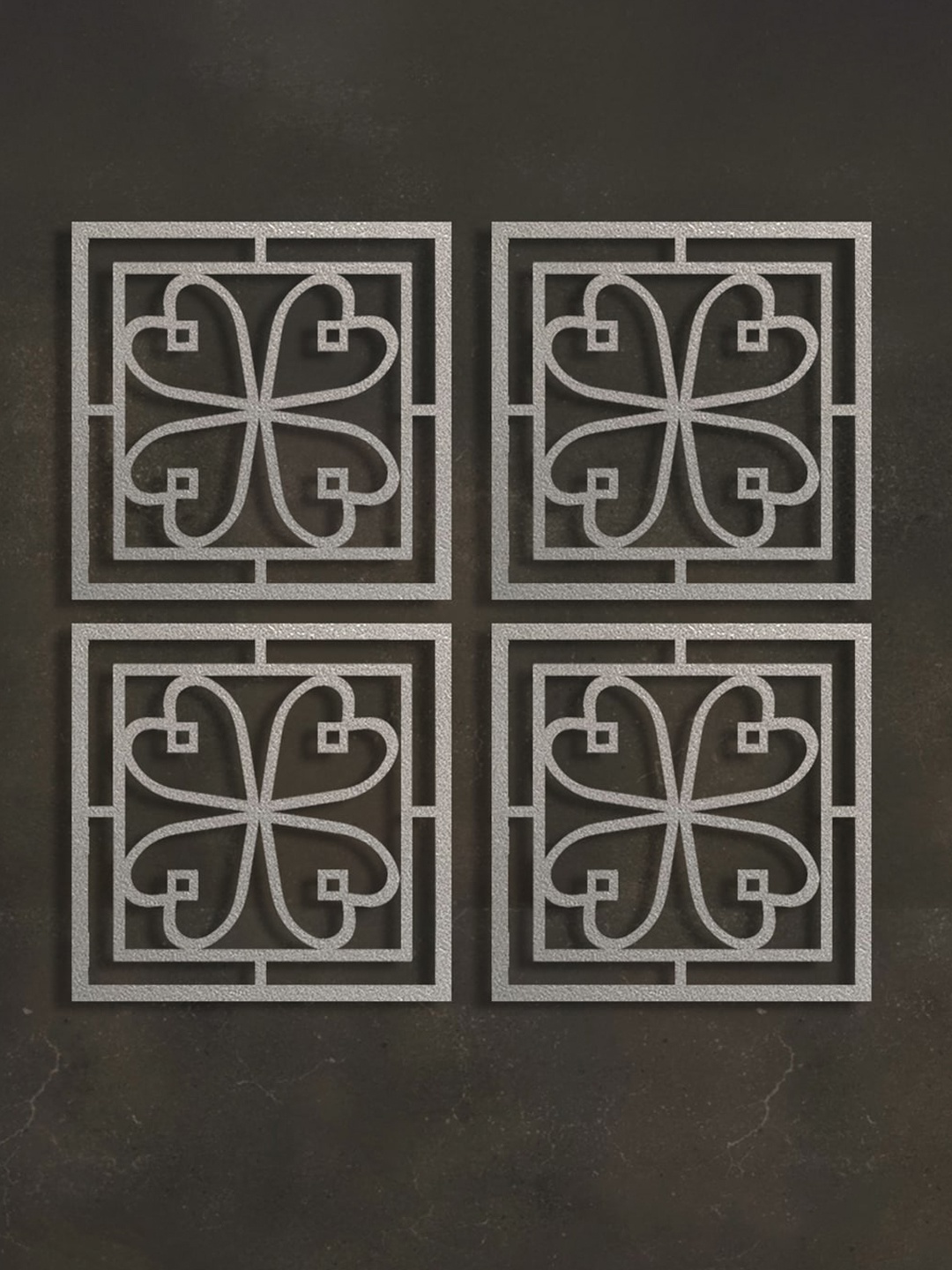 

Art Street Grey 4 Pieces Self Design MDF Jharokha Jali 3D Square Wall Decor