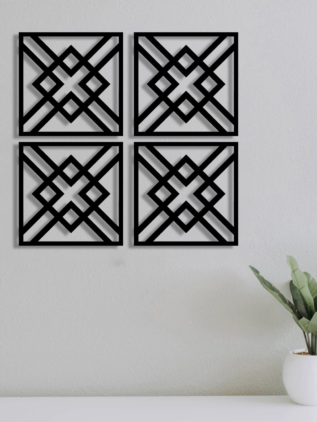 

Art Street Beige 4 Pieces Self Design MDF Jharokha Jali 3D Square Wall Decor, Black
