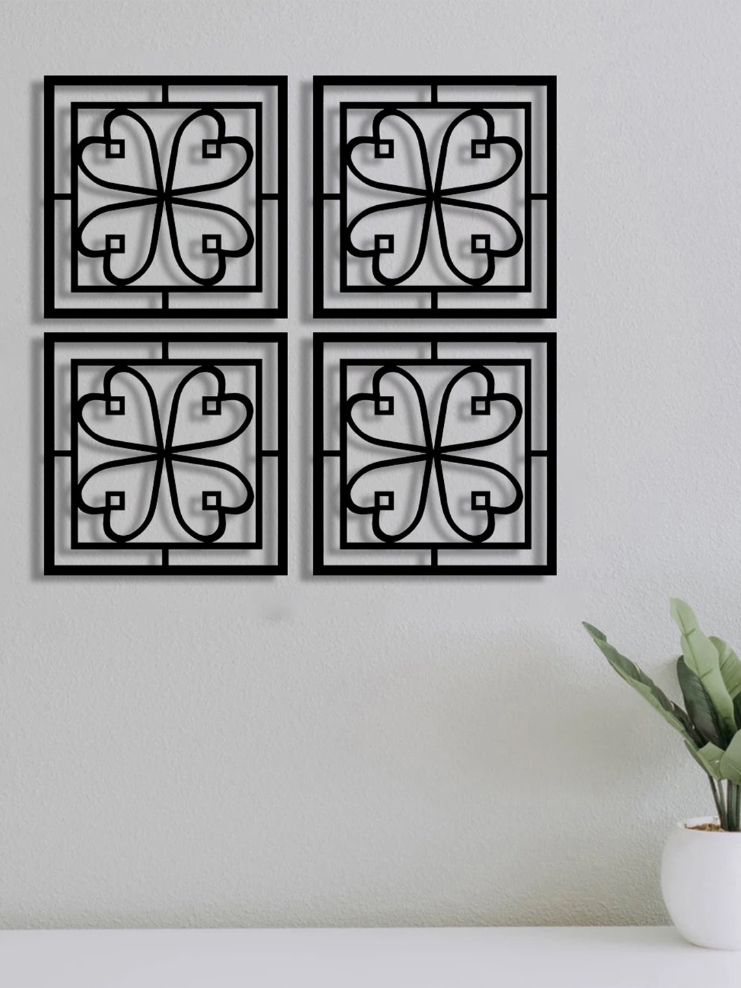 

Art Street Black 4 Pieces Self Design MDF Jharokha Jali 3D Square Wall Decor