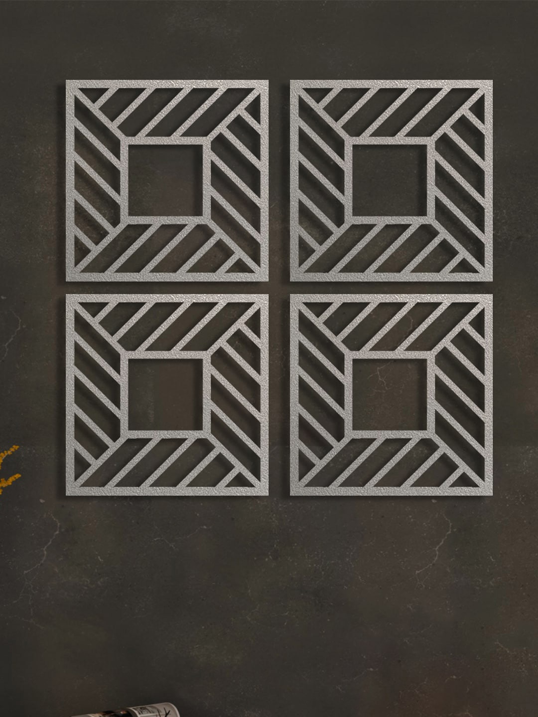 

Art Street Grey 4 Pieces Self Design MDF Jharokas Jali 3D Square Wall Decor