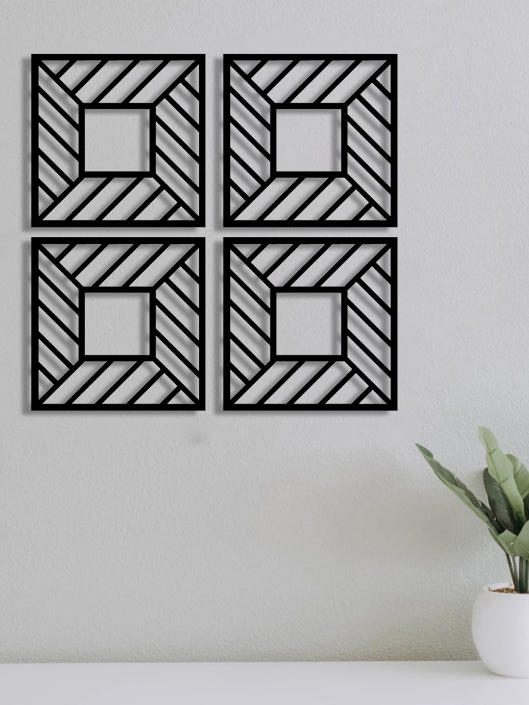 

Art Street Black 4 Pieces Self Design MDF Jharokas Jali 3D Square Wall Decor
