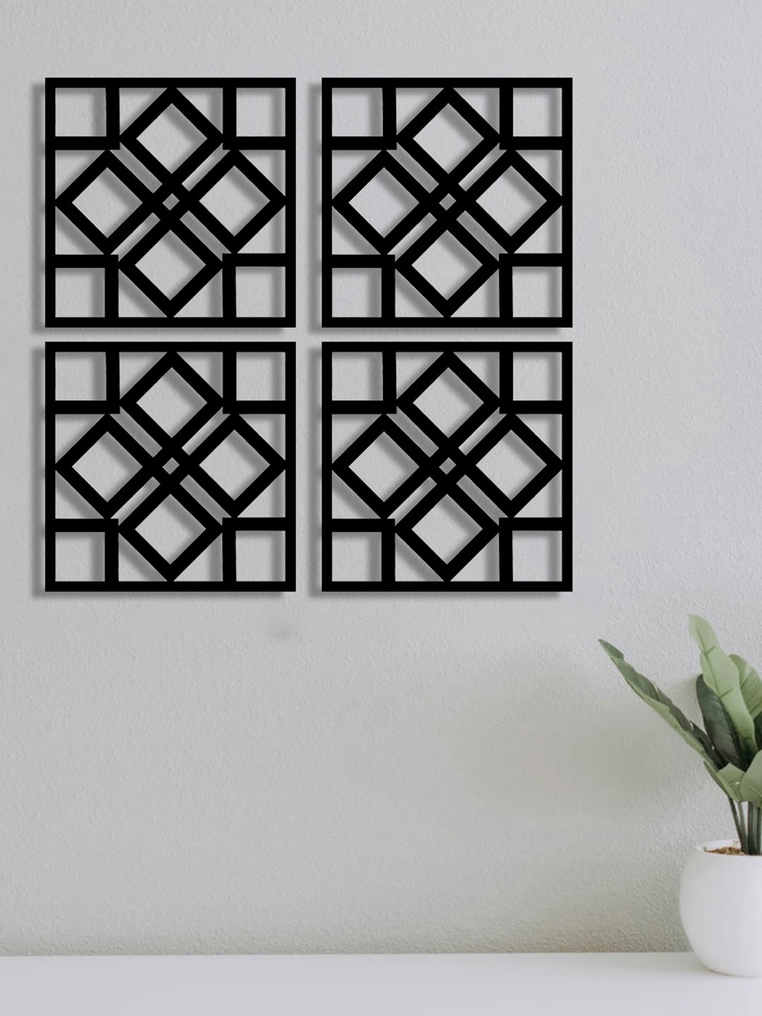 

Art Street Black 4 Pieces Self Design MDF Jharokas Jali 3D Square Wall Decor