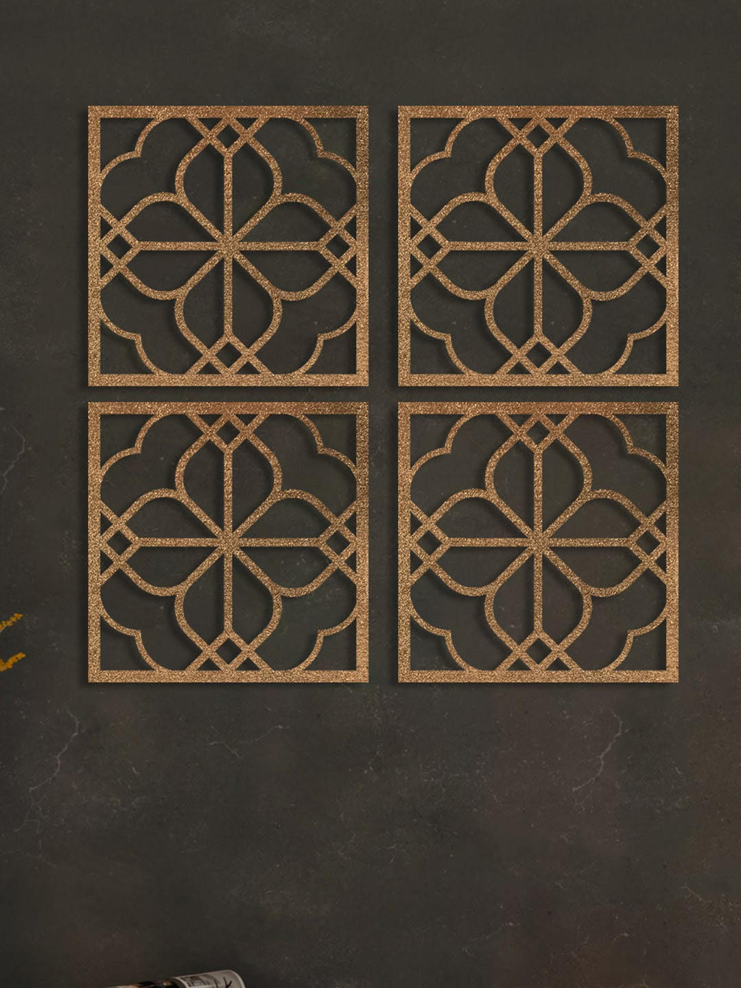 

Art Street Beige 4 Pieces Floral Design MDF Jharokas Jali 3D Square Wall Decor