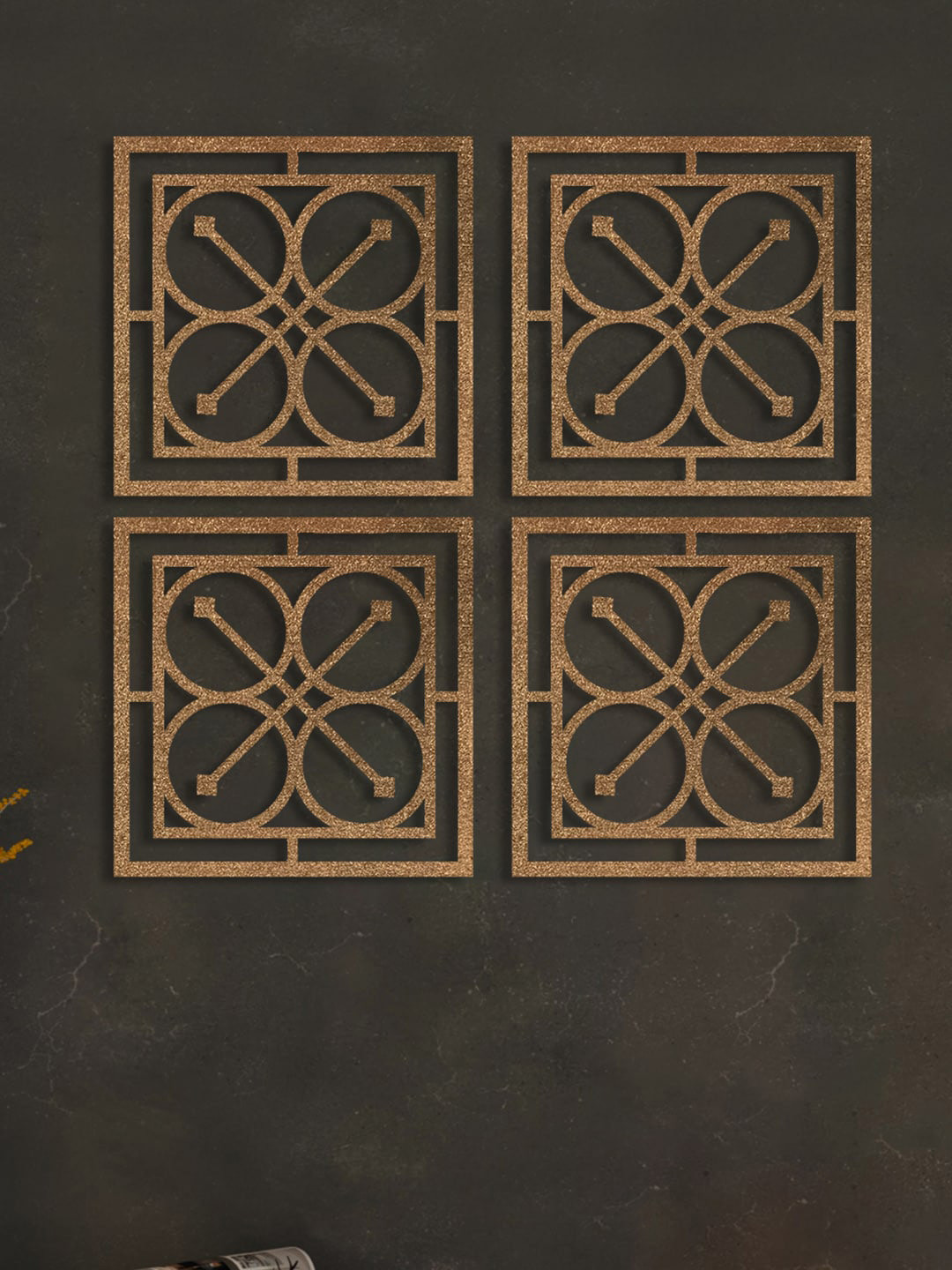 

Art Street Beige 4 Pieces Floral Design MDF Jharokas Jali 3D Square Wall Decor
