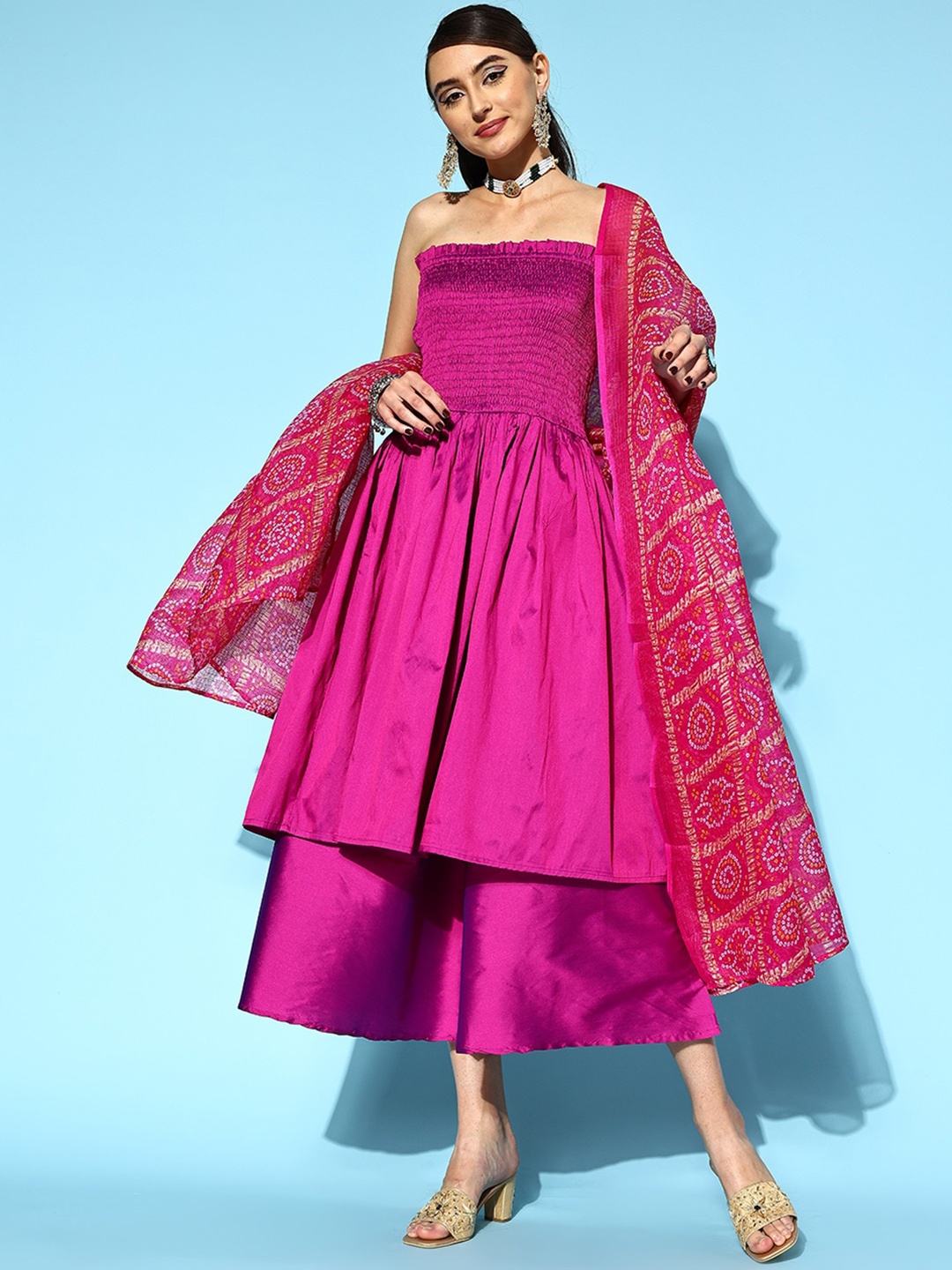 

InWeave Regular Kurta with Palazzos & Dupatta, Purple