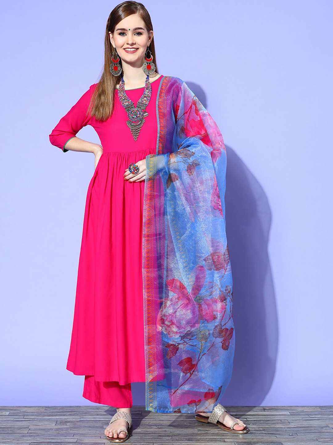 

InWeave Regular Kurta with Palazzos & With Dupatta, Fuchsia