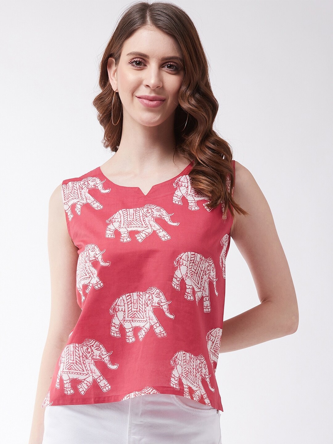 

InWeave Ethnic Printed Sleeveless Casual Top, Red