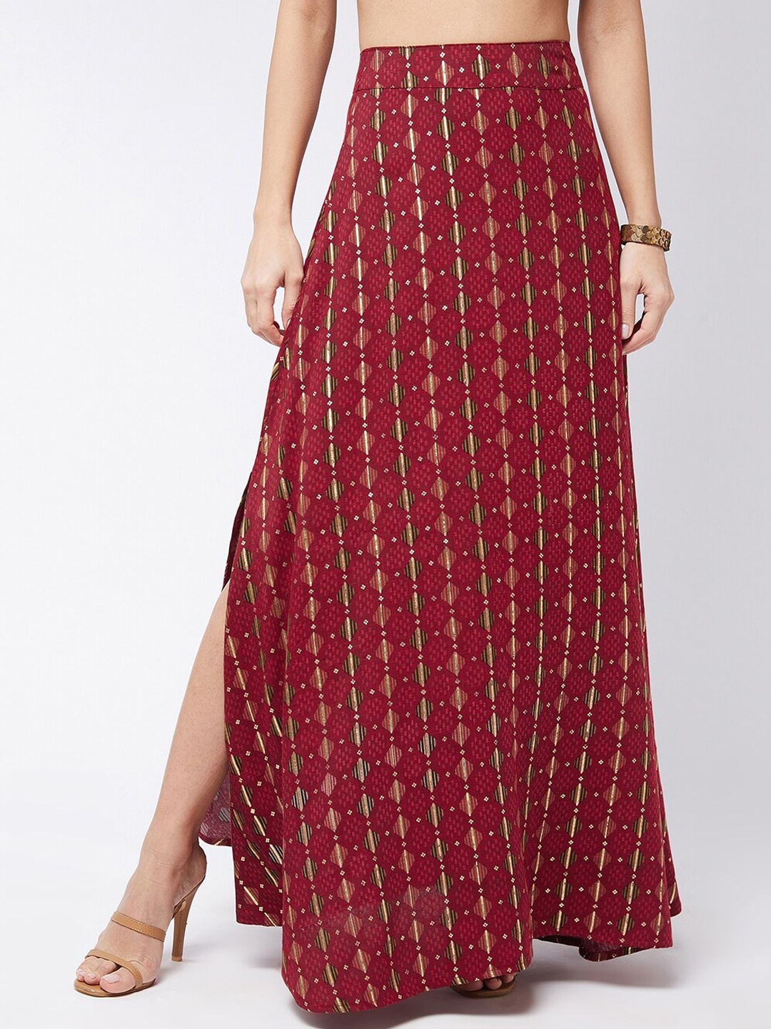 

InWeave Geometric Printed Maxi A-Line Skirt, Maroon