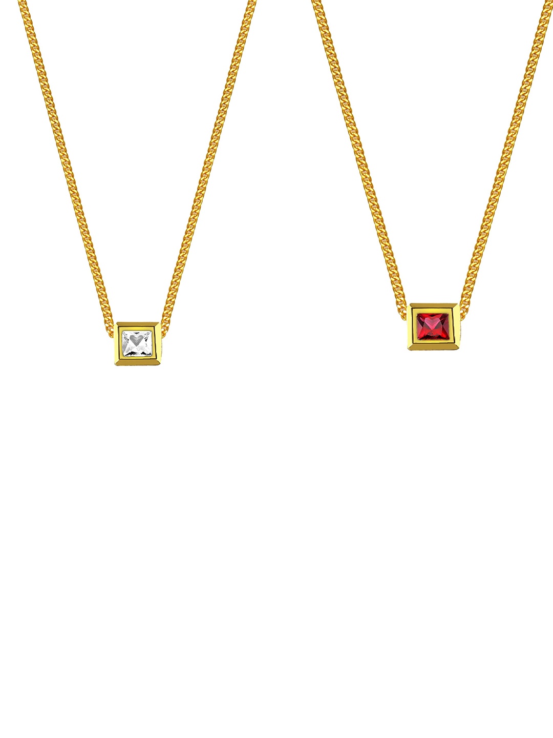 

Mikado Set Of 2 Stone Studded Square Pendants, Gold