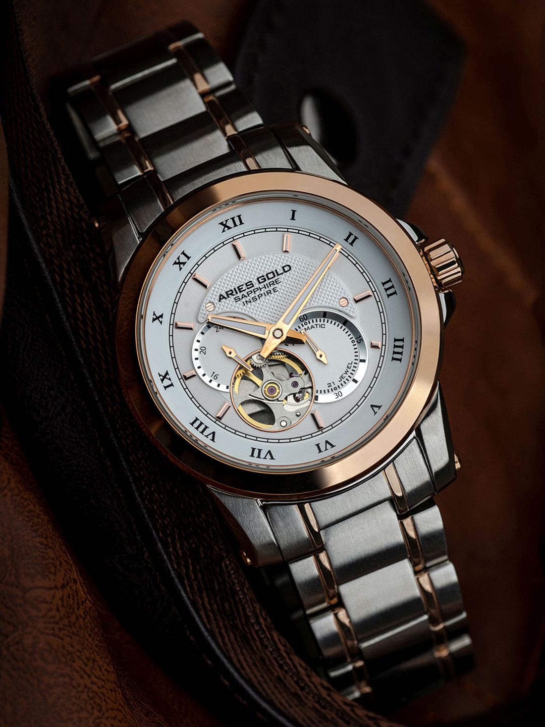 

Aries Gold Men Brass Dial & Bracelet Style Straps Analogue Automatic Watch G 9001 2TRG, White