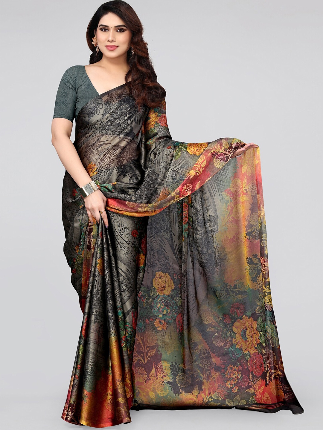 

KALINI Floral Printed Saree, Grey