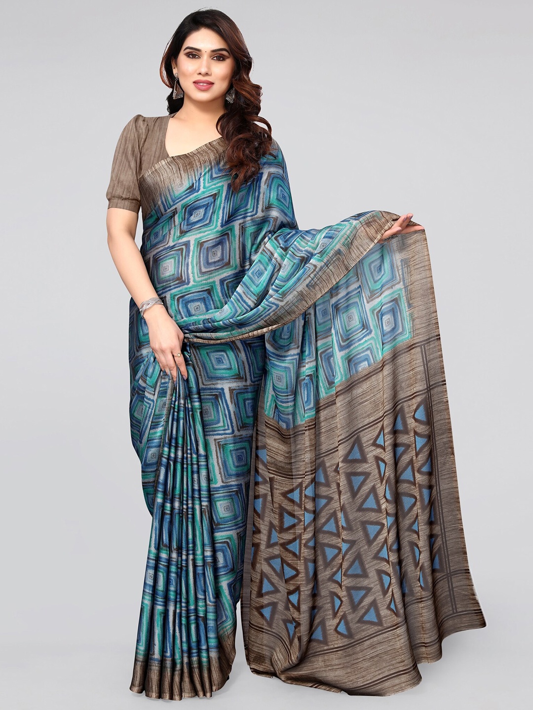 

KALINI Geometric Printed Saree, Blue