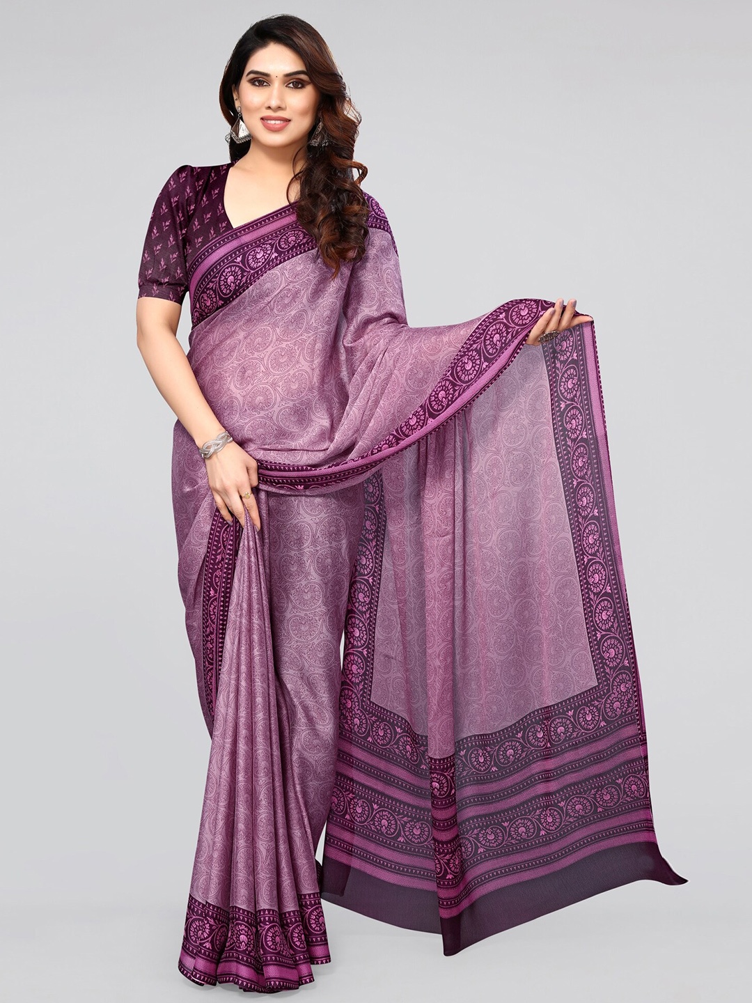 

KALINI Ethnic Motifs Poly Chiffon Saree With Blouse Piece, Magenta