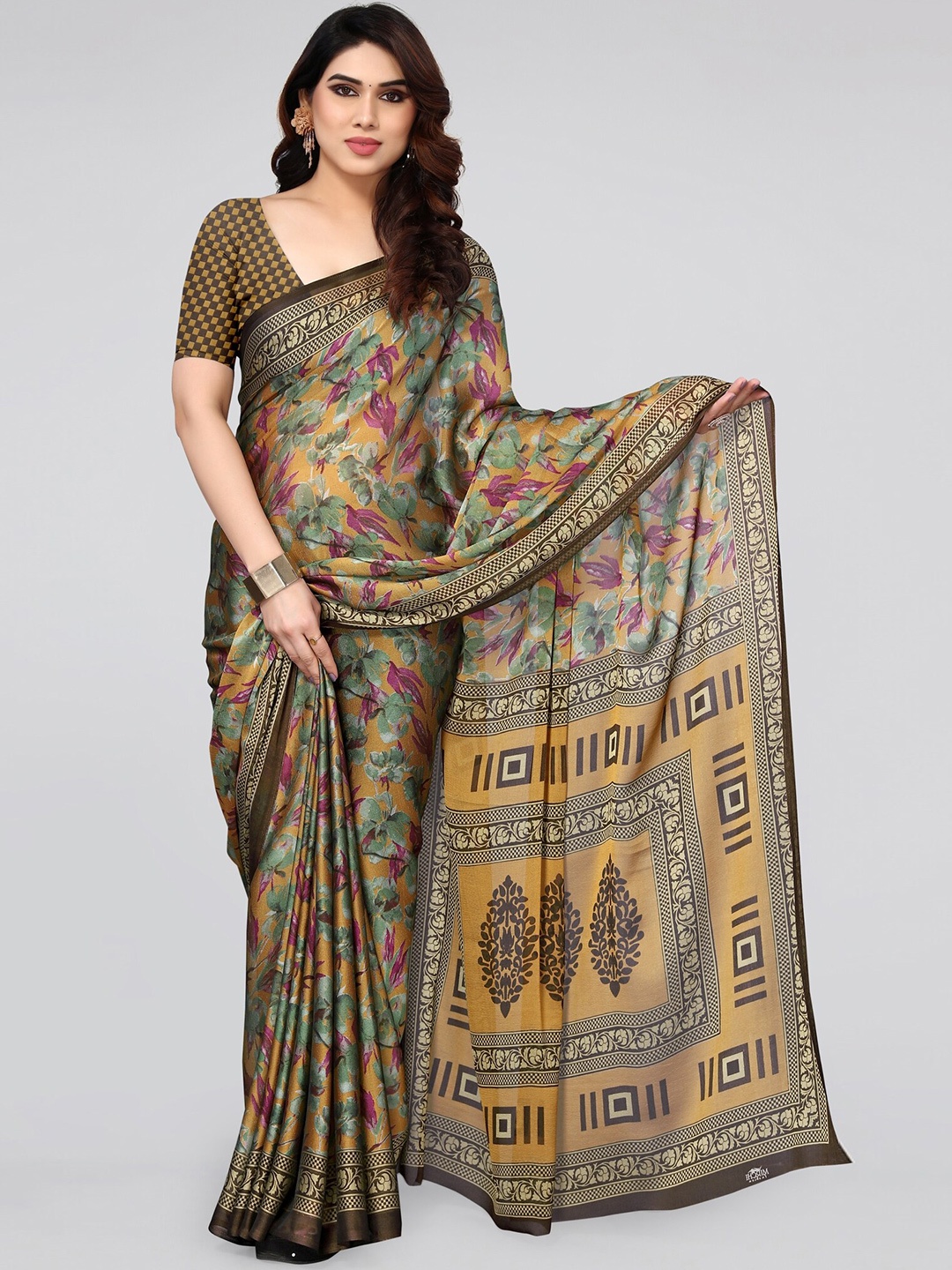 

KALINI Floral Printed Saree, Mustard