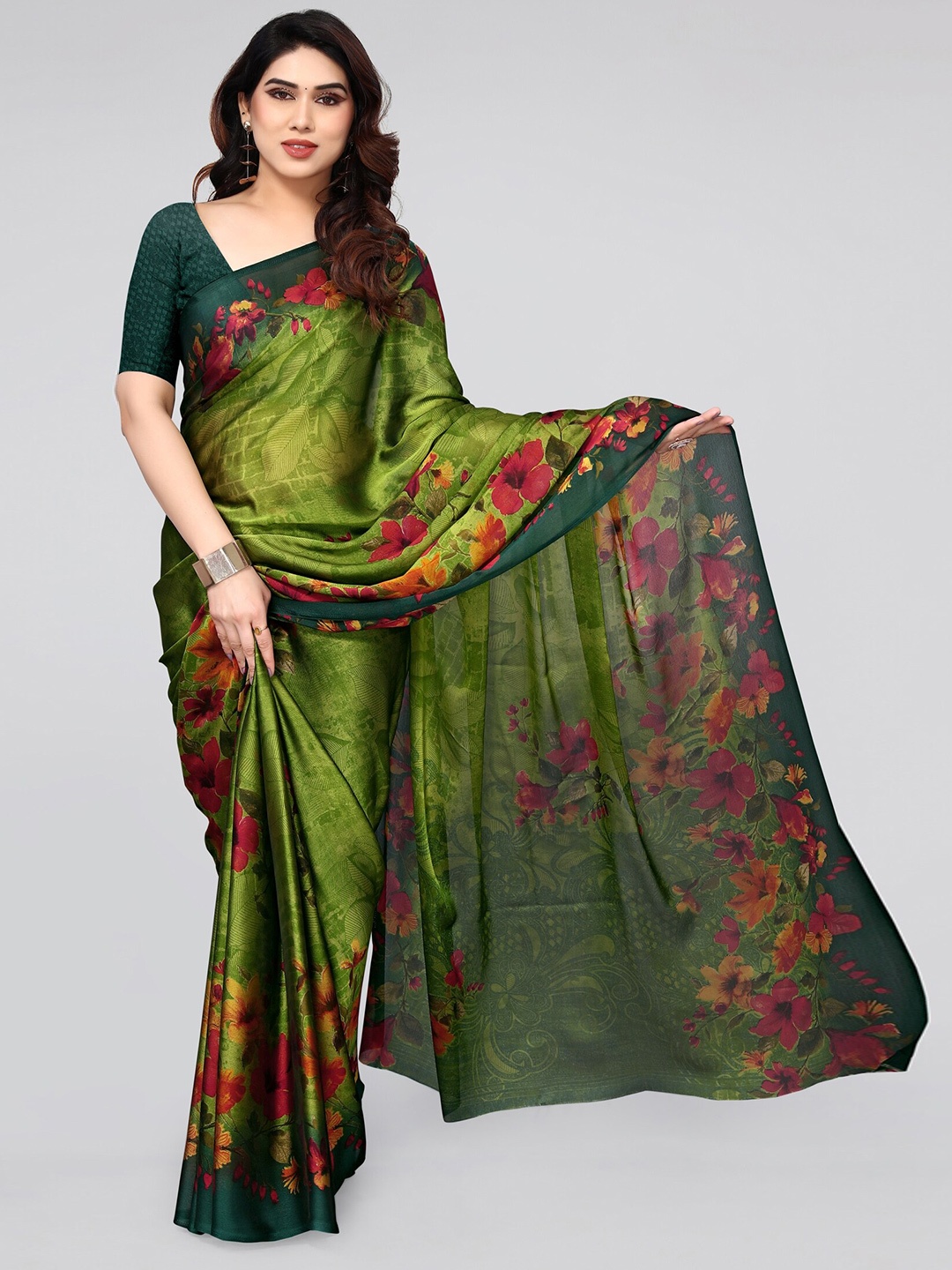 

KALINI Floral Printed Saree, Green