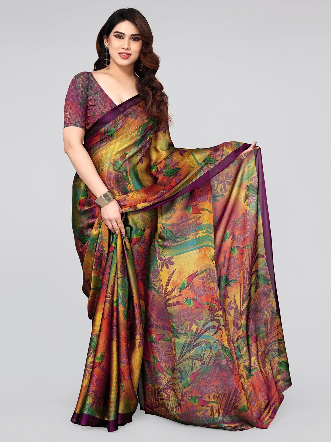 

KALINI Floral Printed Saree, Magenta
