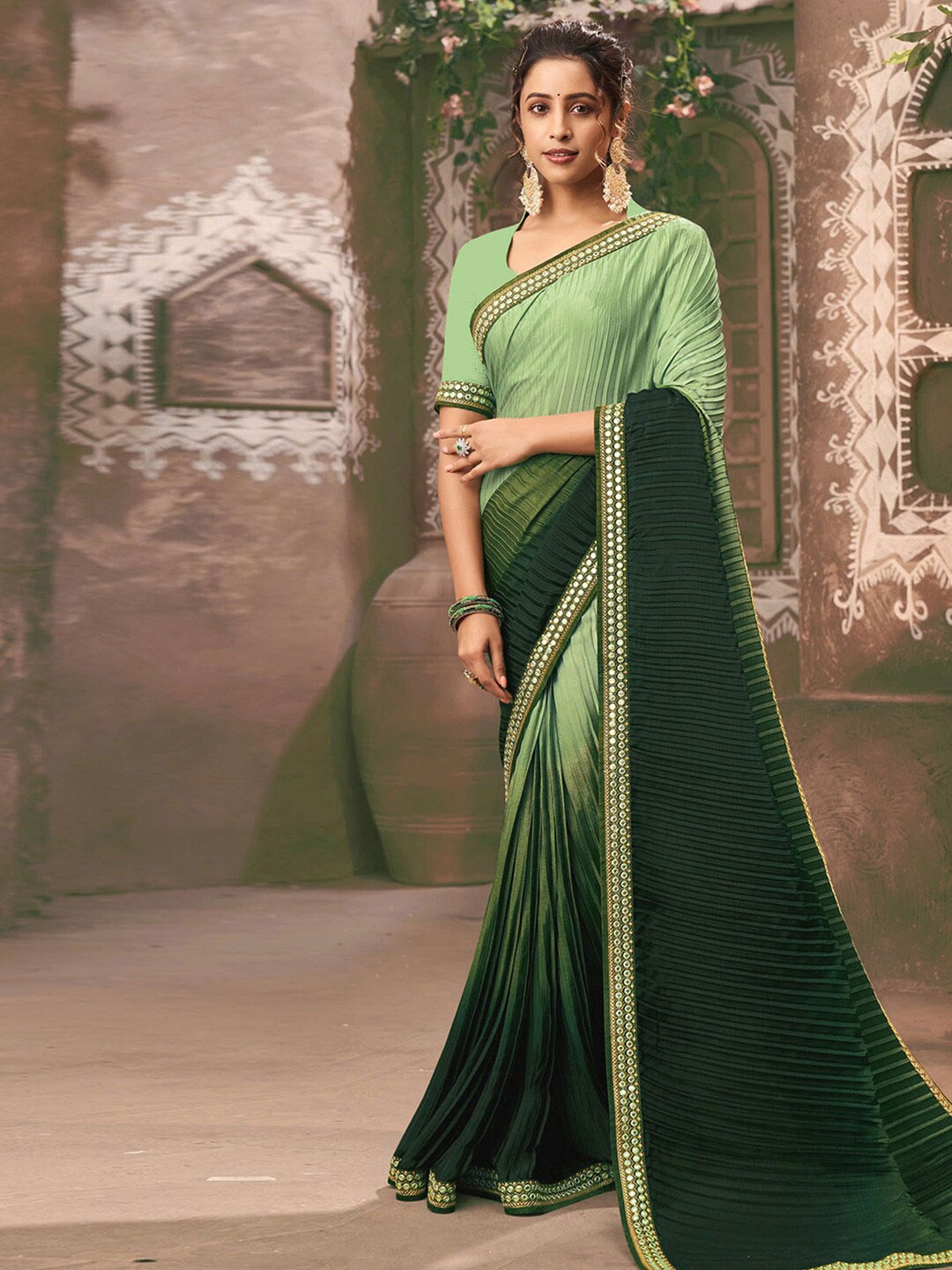 

Mitera Green Ombre Embroidered Silk Cotton Saree