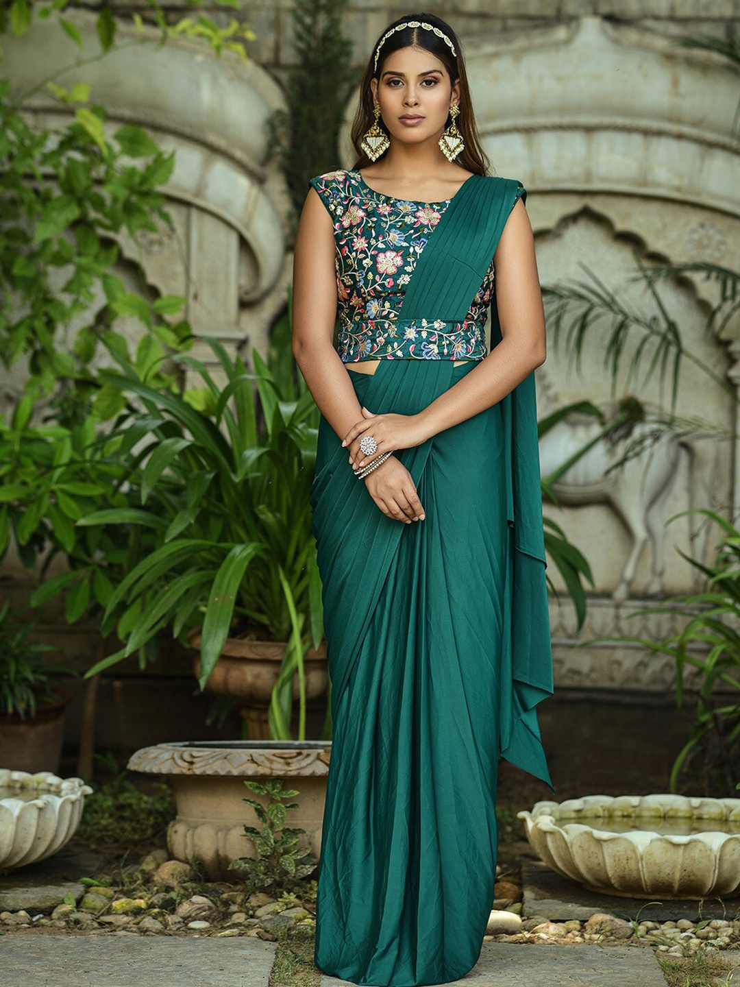 

Mitera Green Ready To Wear Lycra Saree